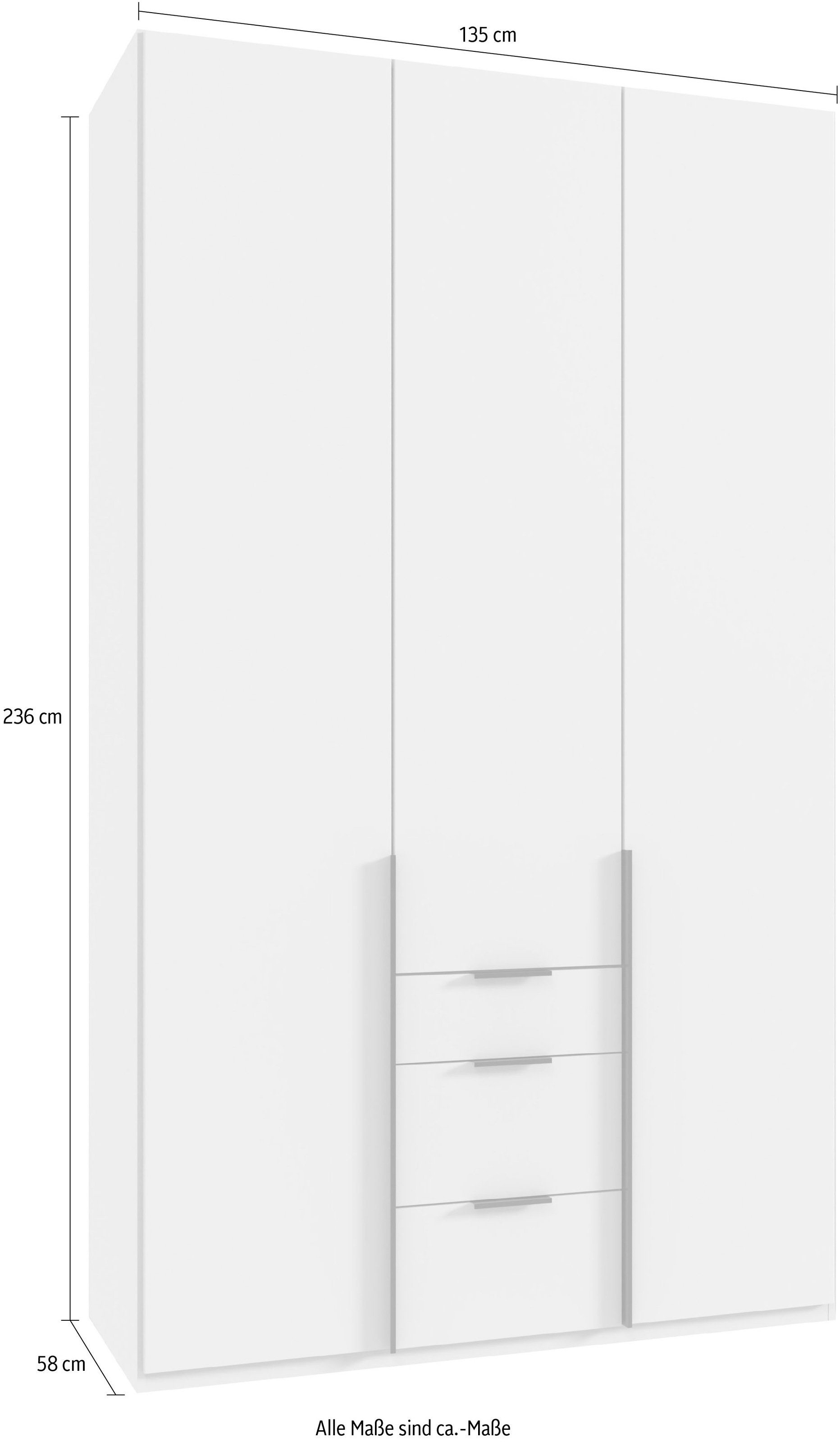 Wimex Drehtürenschrank »Mugano, 135 oder 180cm breit, 208 oder 236cm hoch, Made in Germany«, (mit langen Griffstangen aus Metall), wahlweise mit oder ohne Spiegel, mit Schubladen