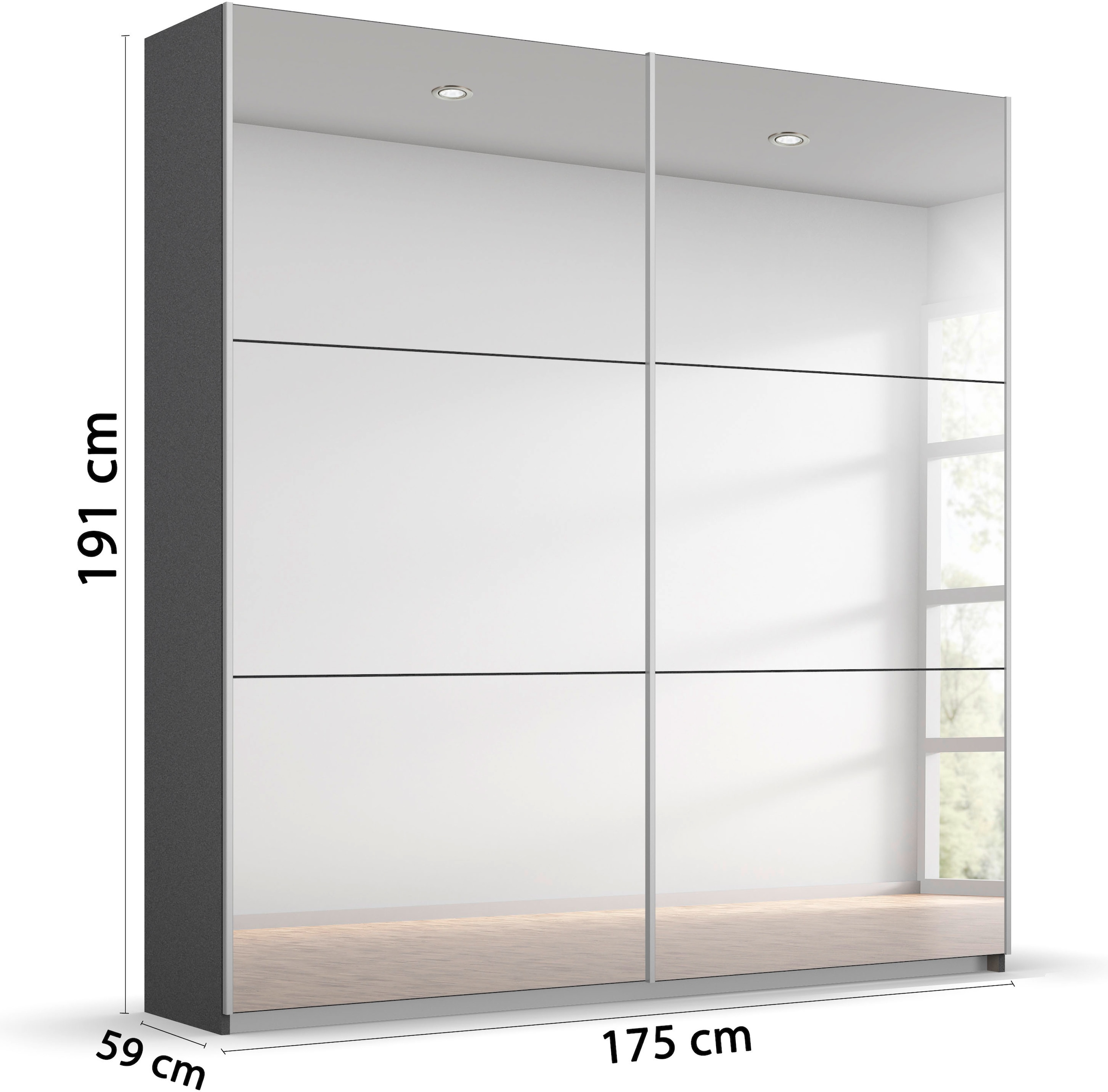 rauch Schwebetürenschrank »Kleiderschrank Schrank Garderobe REFLECT«, inkl. praktischer Innenausstattung mit viel Stauraum MADE IN GERMANY