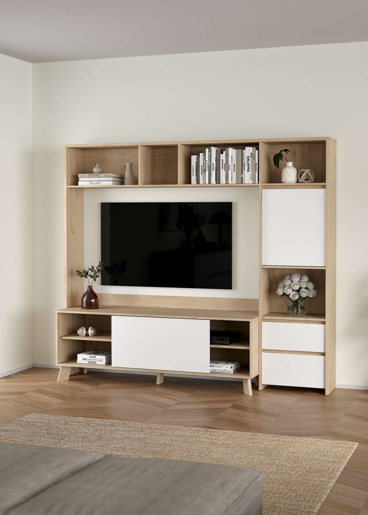 INOSIGN Wohnwand »Next, TV-Wand, TV-Möbel, Wohnwand, Sideboard«, mit Schiebetür und 2 Schubladen, Breite 209 cm, Höhe 182 cm