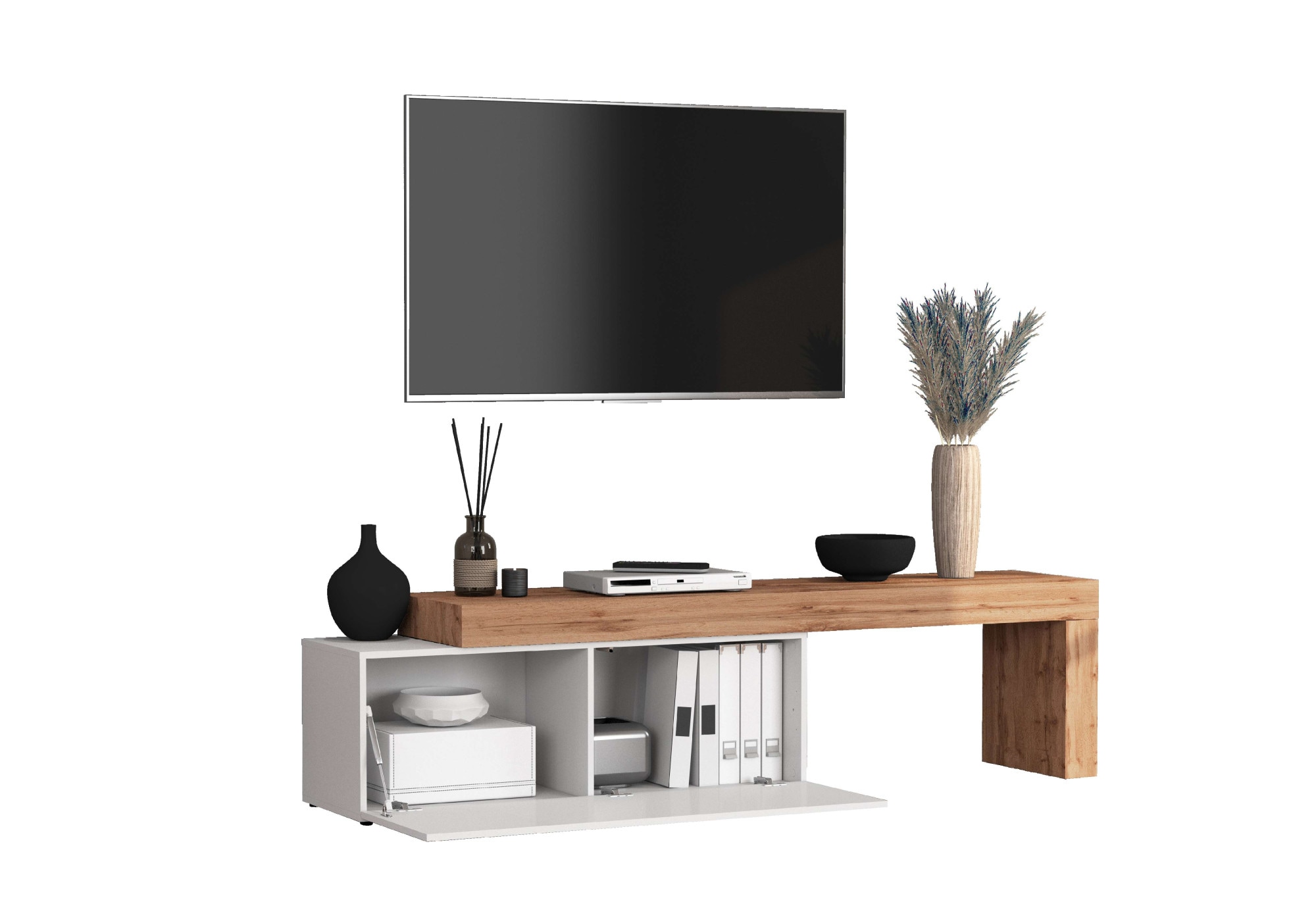 INOSIGN TV-Board »Chronos TV-Board, Lowboard«, (1 St., Breite verstellbar von 180 bis 290 cm), Breite 240 cm TV-Board,Lowboard,1 Klappe und ein L-Förmiger Aufsatz