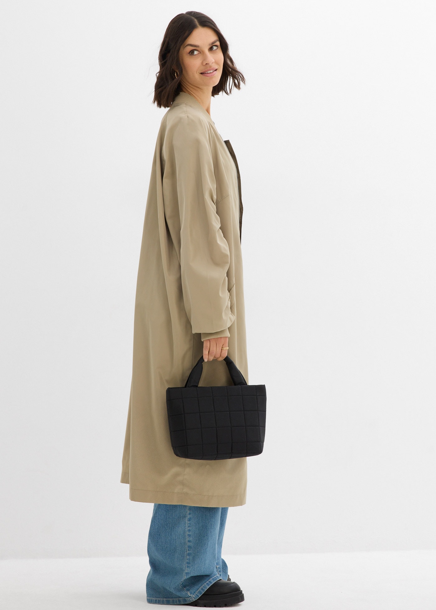 bonprix Umstandsmantel 1 lässige Passform, mit Raffdetail am Ärmel, 2-Wege-Reißverschluss