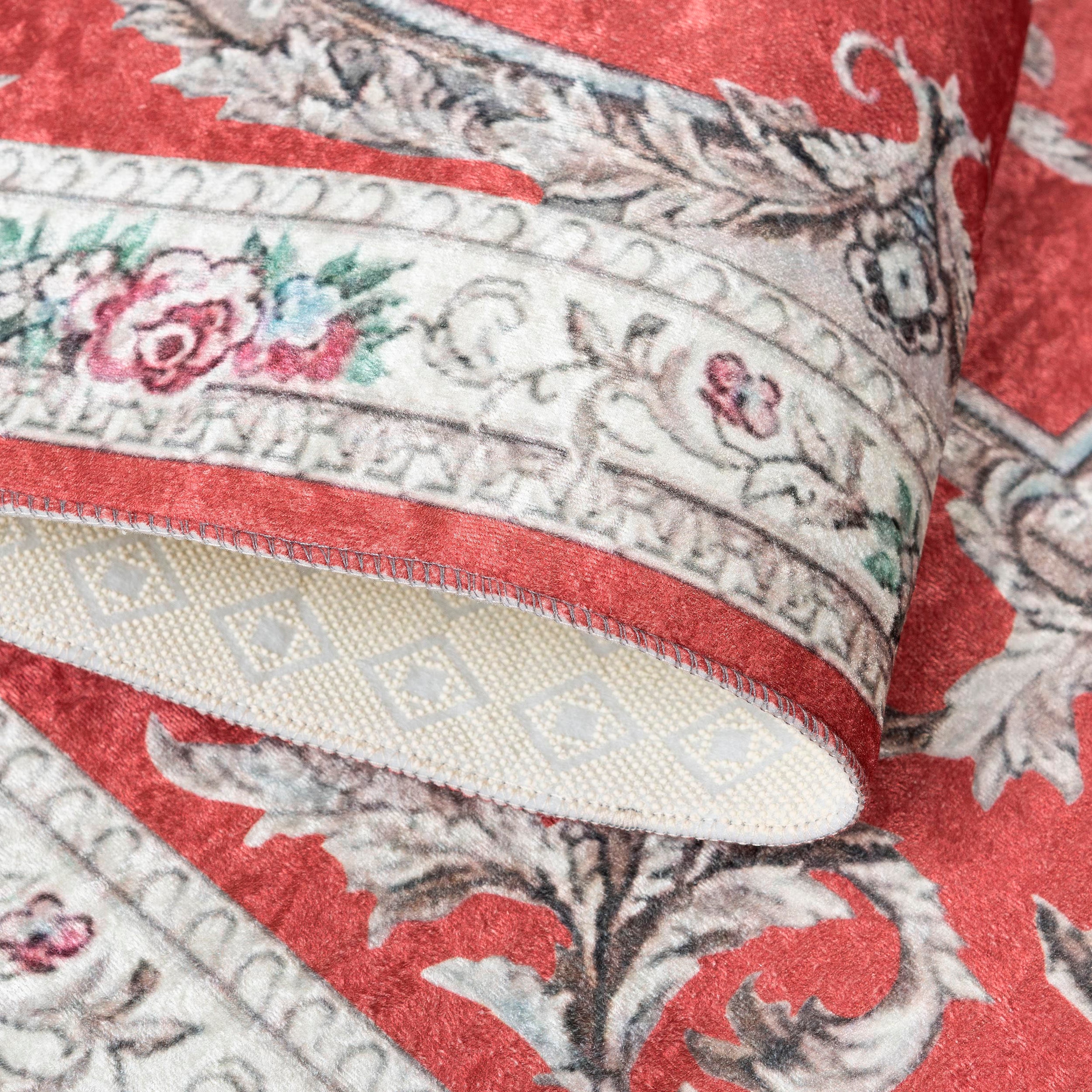 Sehrazat Teppich »Vintage 7000«, rechteckig, 6 mm Höhe, Flachflor, Blumen Vintage, Anti Rutsch, waschbar, Wohnzimmer