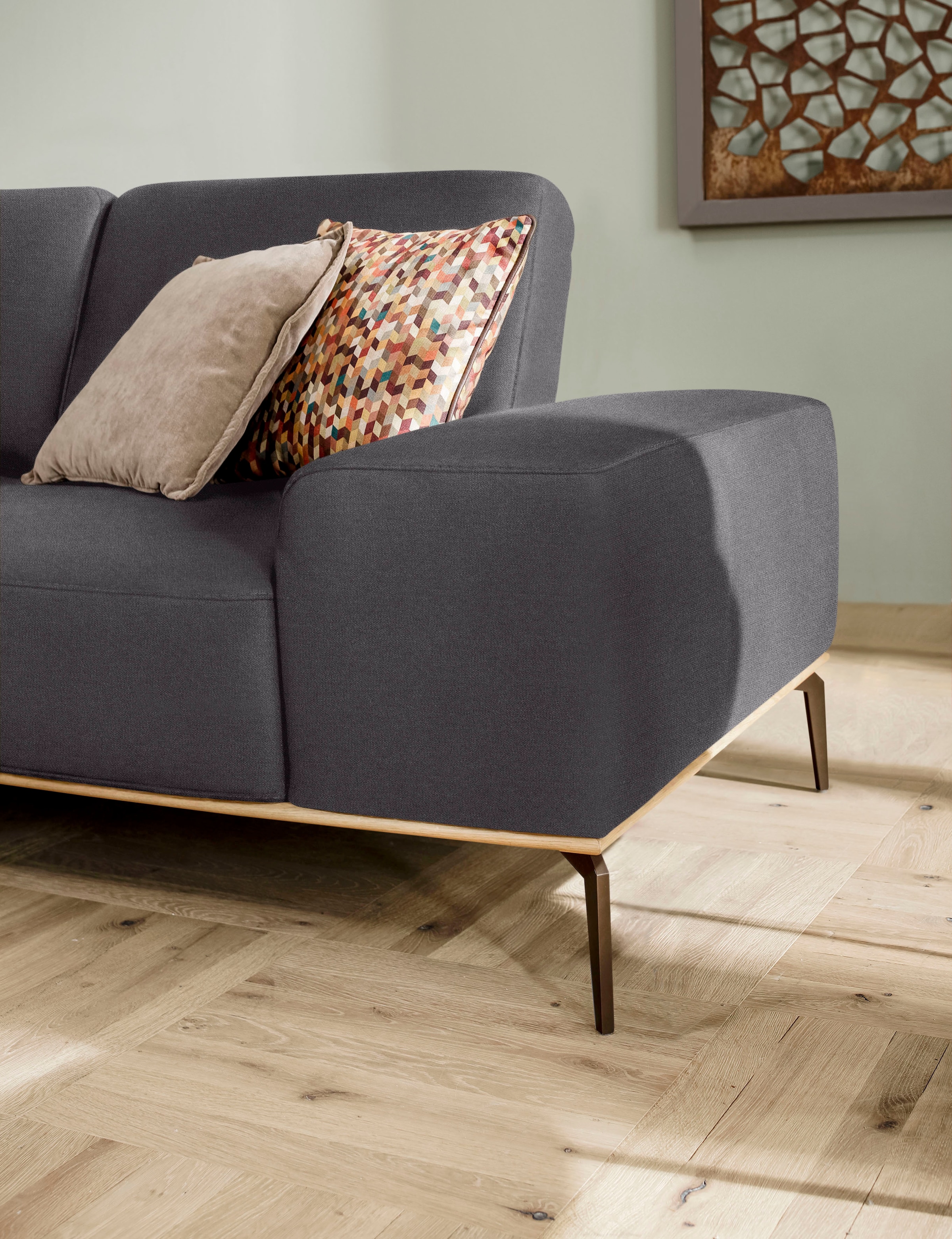 W.SCHILLIG Ecksofa »run, Designsofa mit tollem Sitzkomfort, bequem, L-Form«, mit Holzsockel, Füße in Bronze pulverbeschichtet, Breite 279 cm