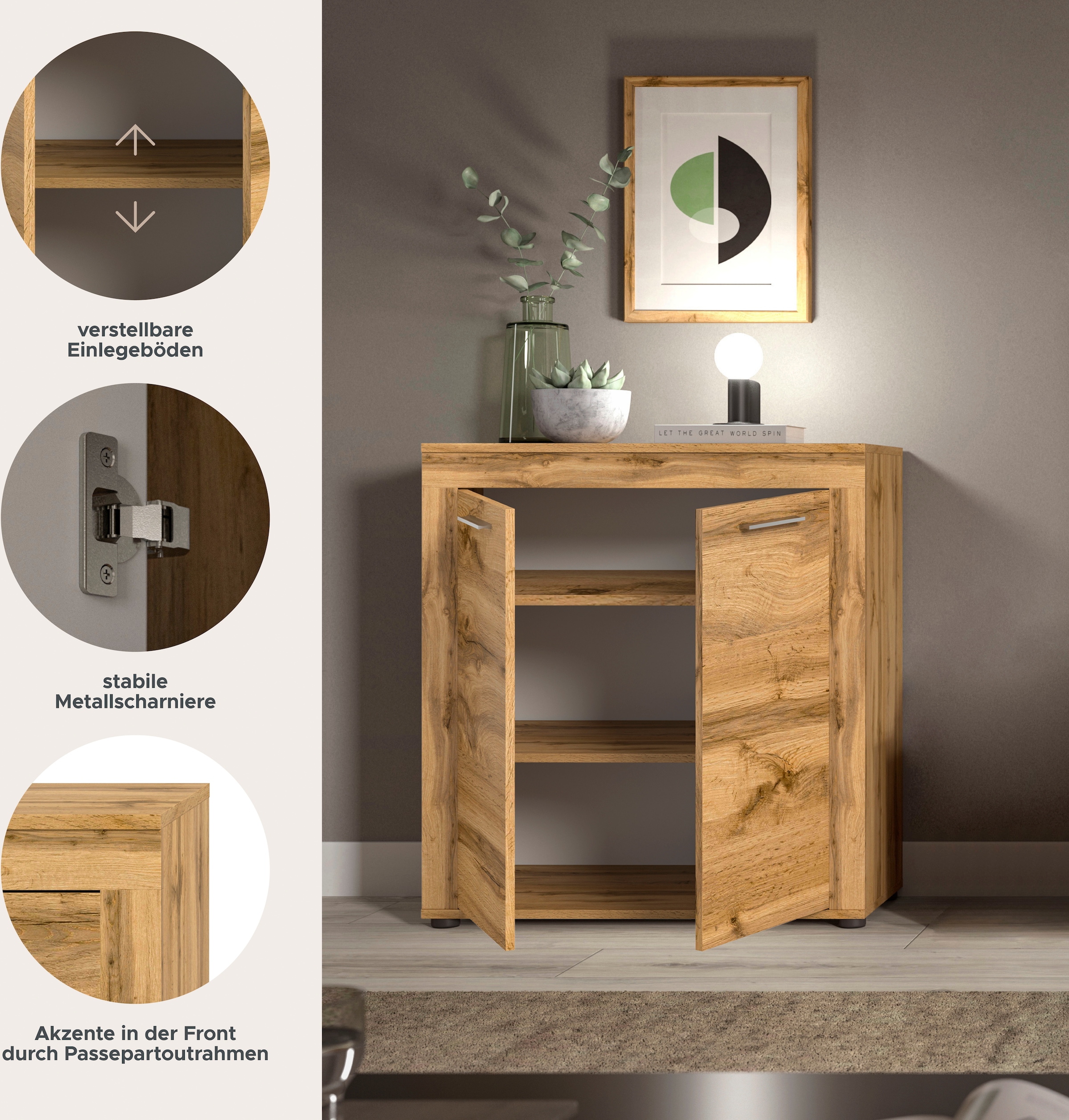 INOSIGN Highboard »Aosta, Höhe 88 cm, in verschiedenen Farbausführungen«, mit 2 Türen und 3 Fächern, Wohnzimmer, Kommode, Schrank