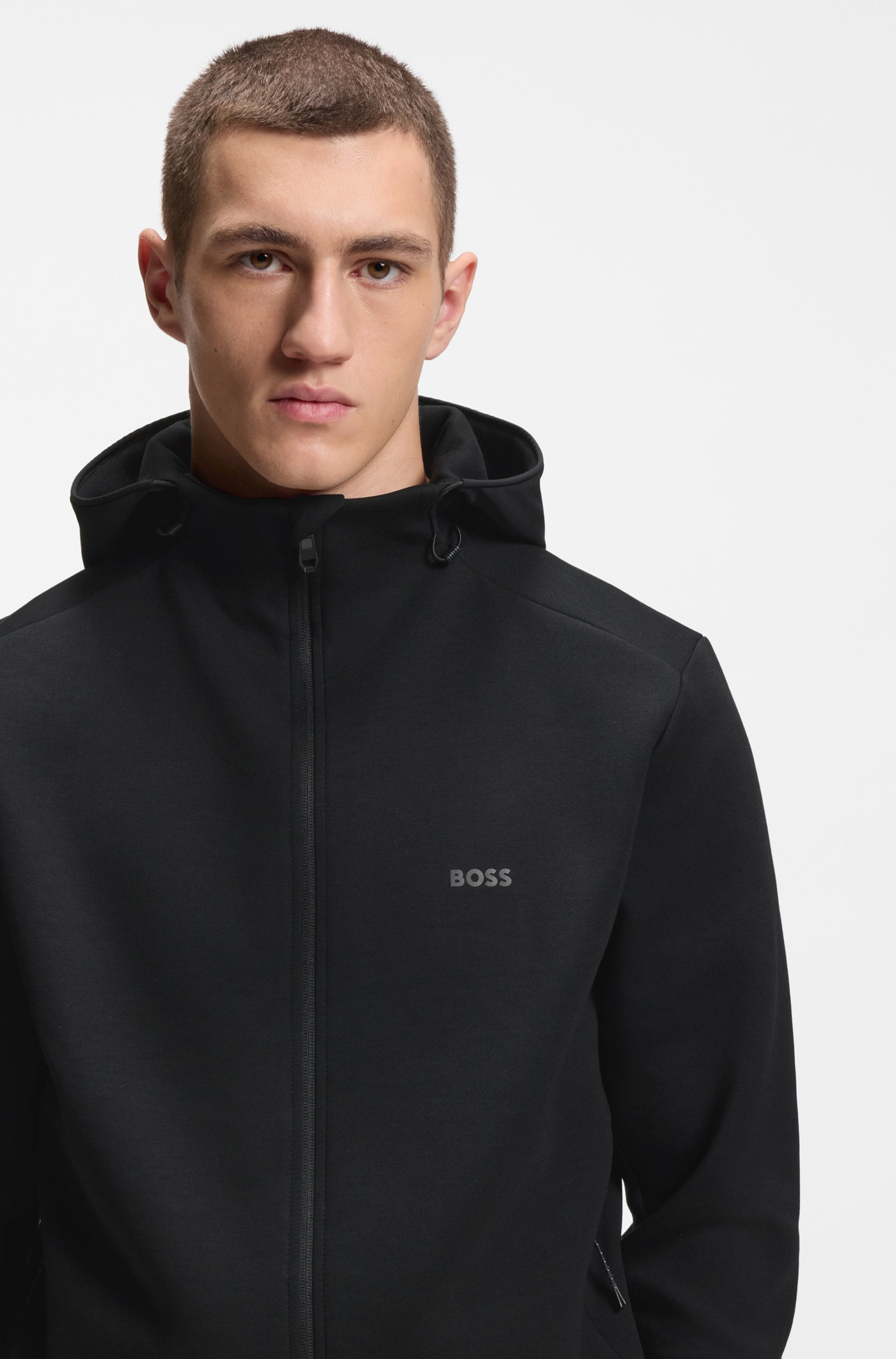 BOSS GREEN Kapuzensweatjacke Regular Fit, reflektierende Details, Kapuze mit Kordelzug