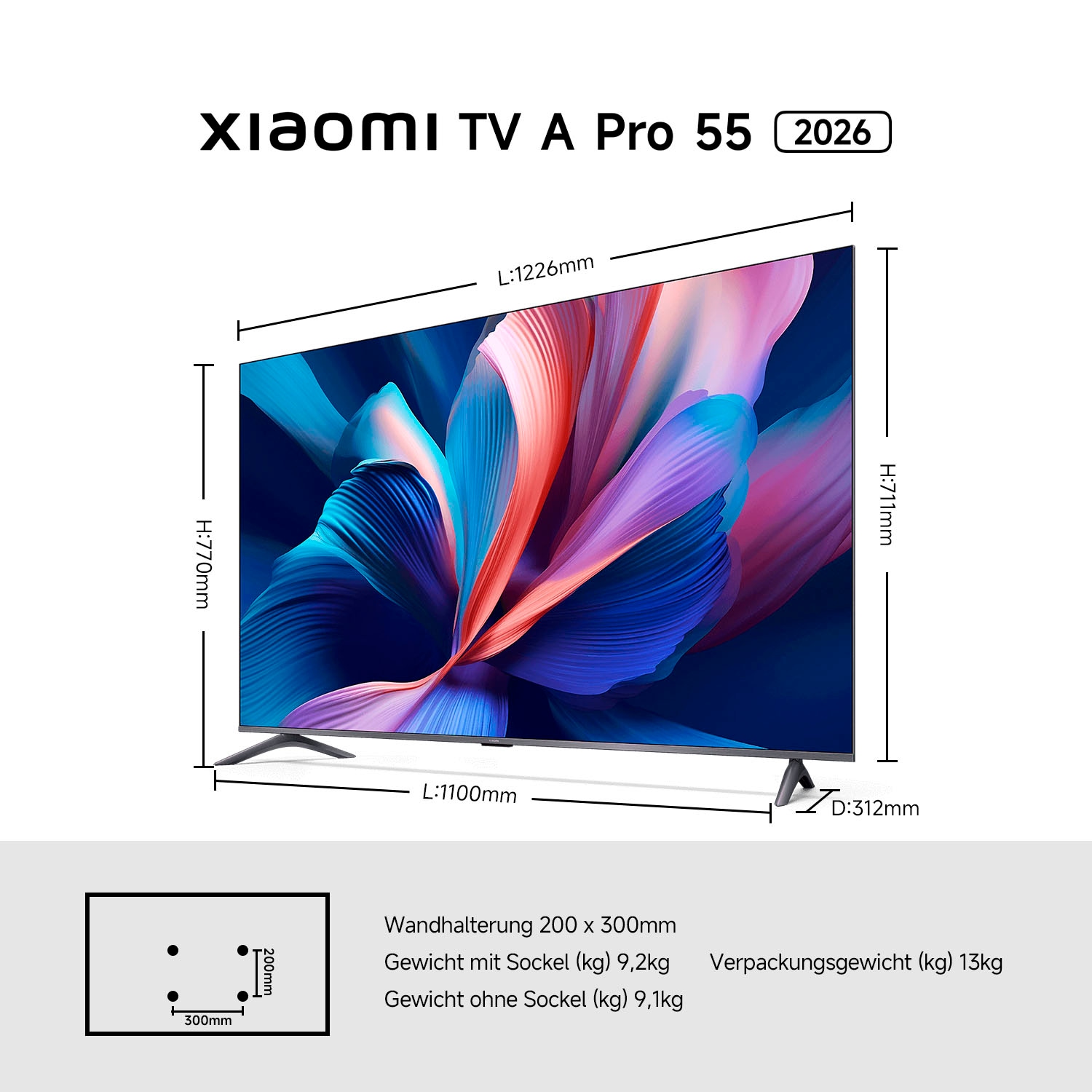 Xiaomi QLED-Fernseher »L55MB-APEU« 138 cm/55 ″ Smart-TV Xiaomi TV A Pro 55 (2026)