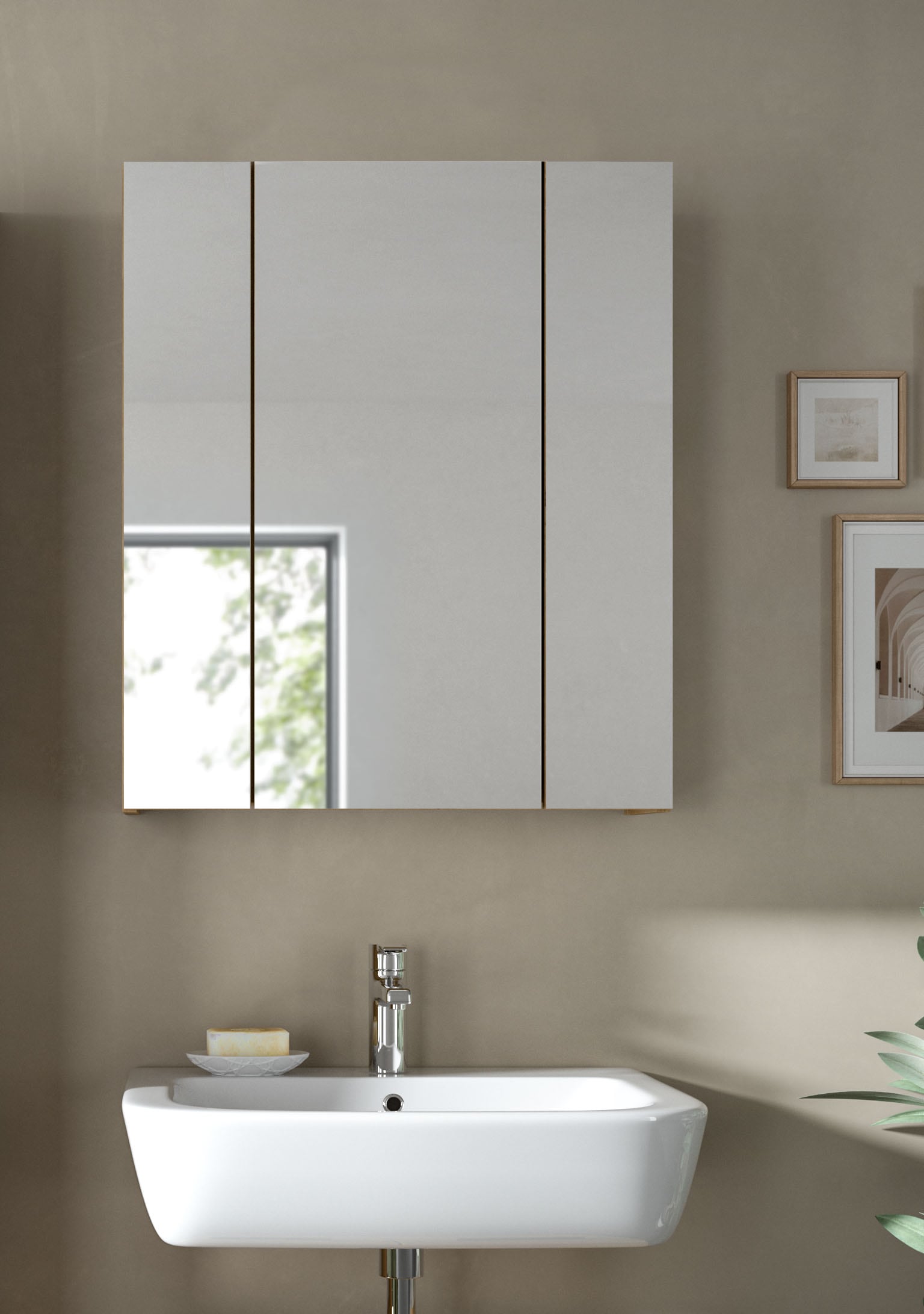 INOSIGN Spiegelschrank »Malmö, Breite 60 cm, 3 Spiegeltüren, 9 Fächer, 6 Einlegeböden« 1 Stk. tlg. Florenz, Spiegelschrank 3-Türig, Artisan Oak NB, 9 Fächer