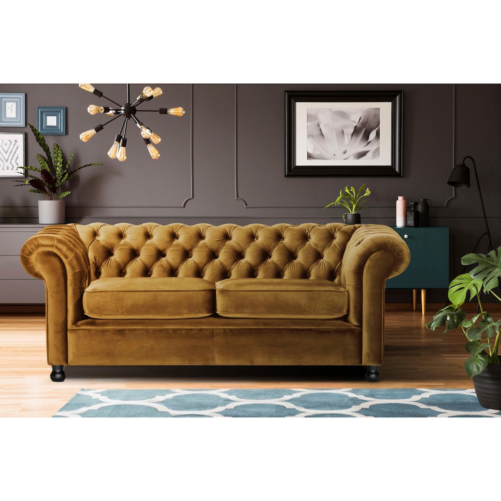 Home affaire Chesterfield-Sofa »Chesterfield Home 3-Sitzer B/T/H: 192/87/75 cn«, mit edler Knopfheftung und typischen Armlehnen