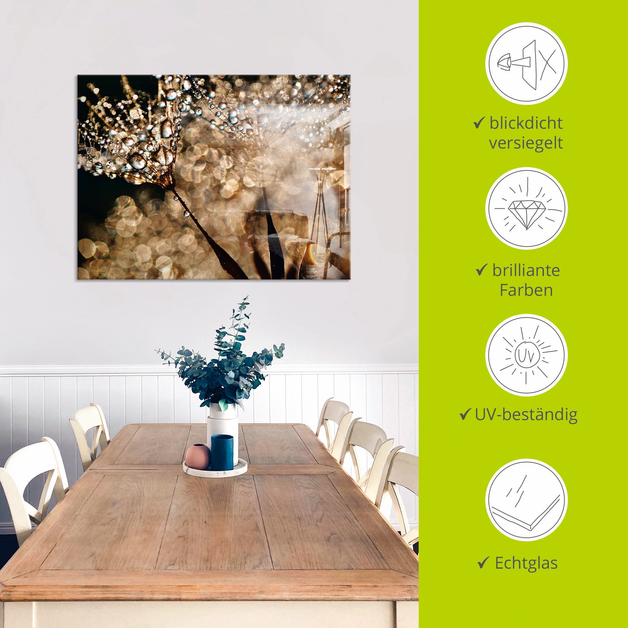 Artland Glasbild »Pusteblume Goldschimmer« Blumen 1 Stk. tlg. in verschiedenen Größen