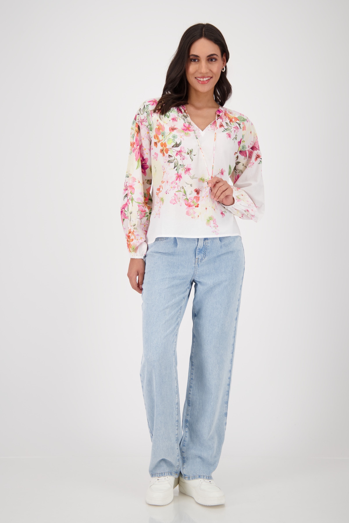 Monari Langarmbluse »Bluse Blumenverlauf allov.«, Mit Rundhalsausschnitt