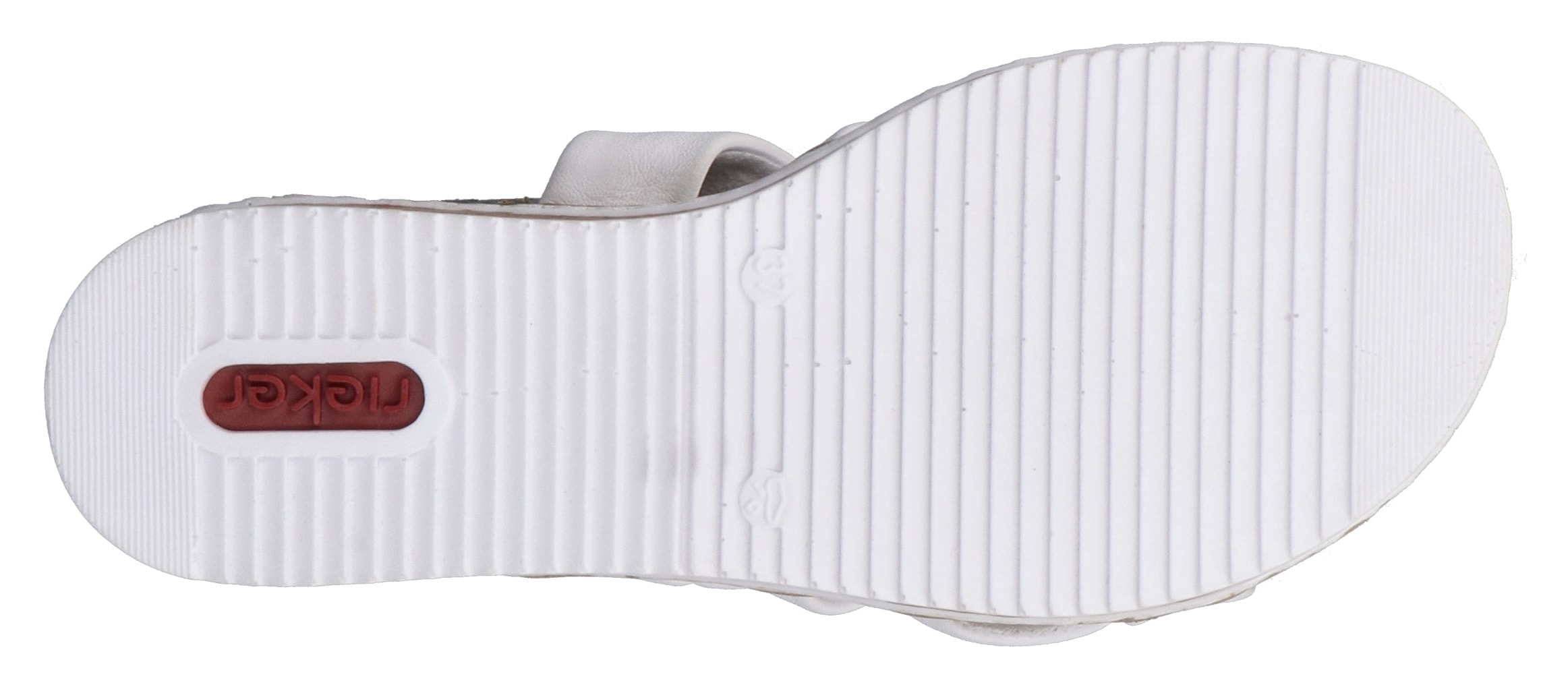 Rieker Pantolette, Sommerschuh, Schlappen, Hausschuh, Urlaubschuh mit Absatz in Korkoptik