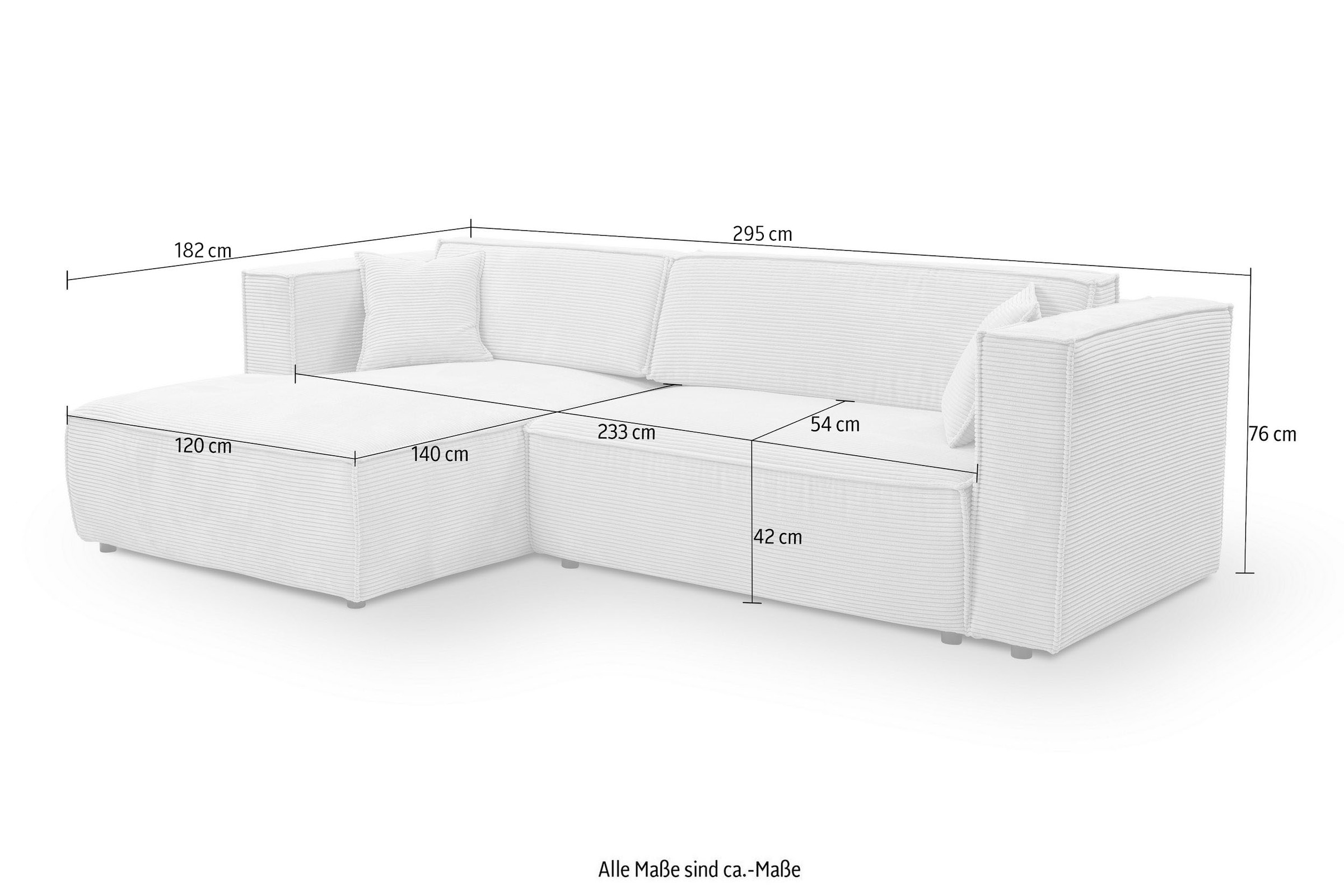 WERK2 Ecksofa »Atlanta-New, modernes Design, Stellmaße 295x182 cm, L-Form, Kedernaht« hoher Komfort, Schlaffunktion & Bettkasten, Cord, Natur