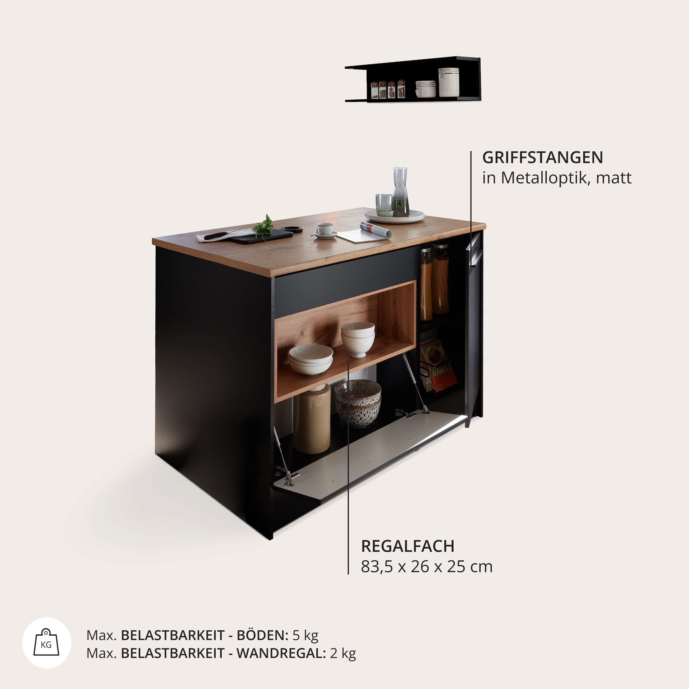 BASIC by Balculina Kücheninsel »Jazz Kücheninsel«, Breite 145 cm, Türen und Schubkästen
