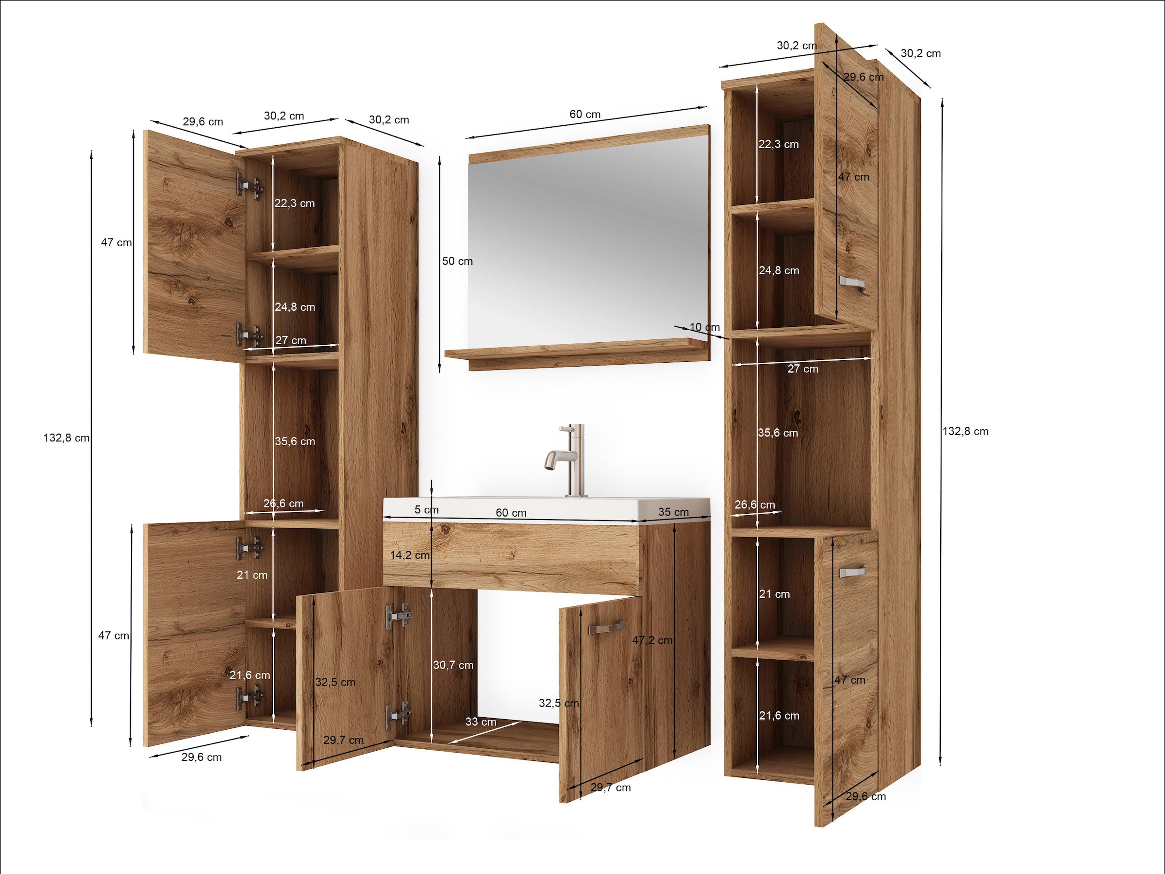 Badmöbel-Set XL Set welltime Badezimmer Raten »Lorca«, (4 60cm St.), auf Badmöbel bestellen Lorca Unterschrank Waschbecken
