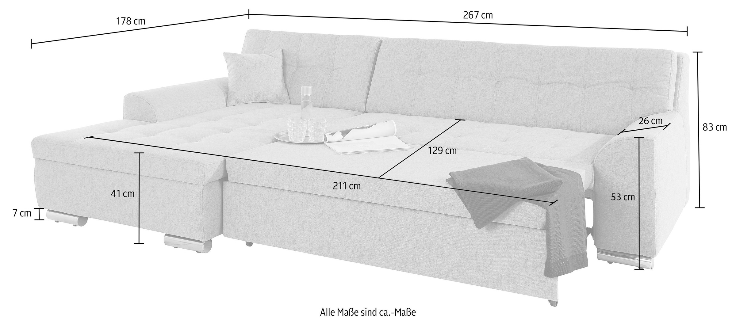 DOMO collection Ecksofa »Aversa, moderne Steppung im Sitz und Rücken, geschwungene Armlehnen,«, L-Form, wahlweise mit Bettfunktion