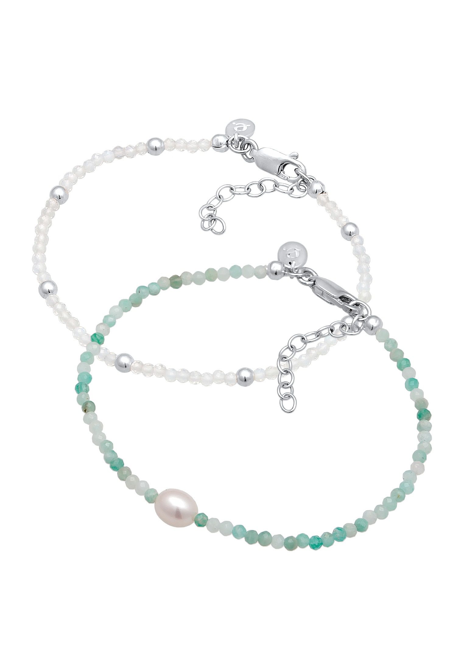 Elli Premium Lederarmband »Armband Mondstein Amazonit Süßwasserperle 2er Set 925 Silber«