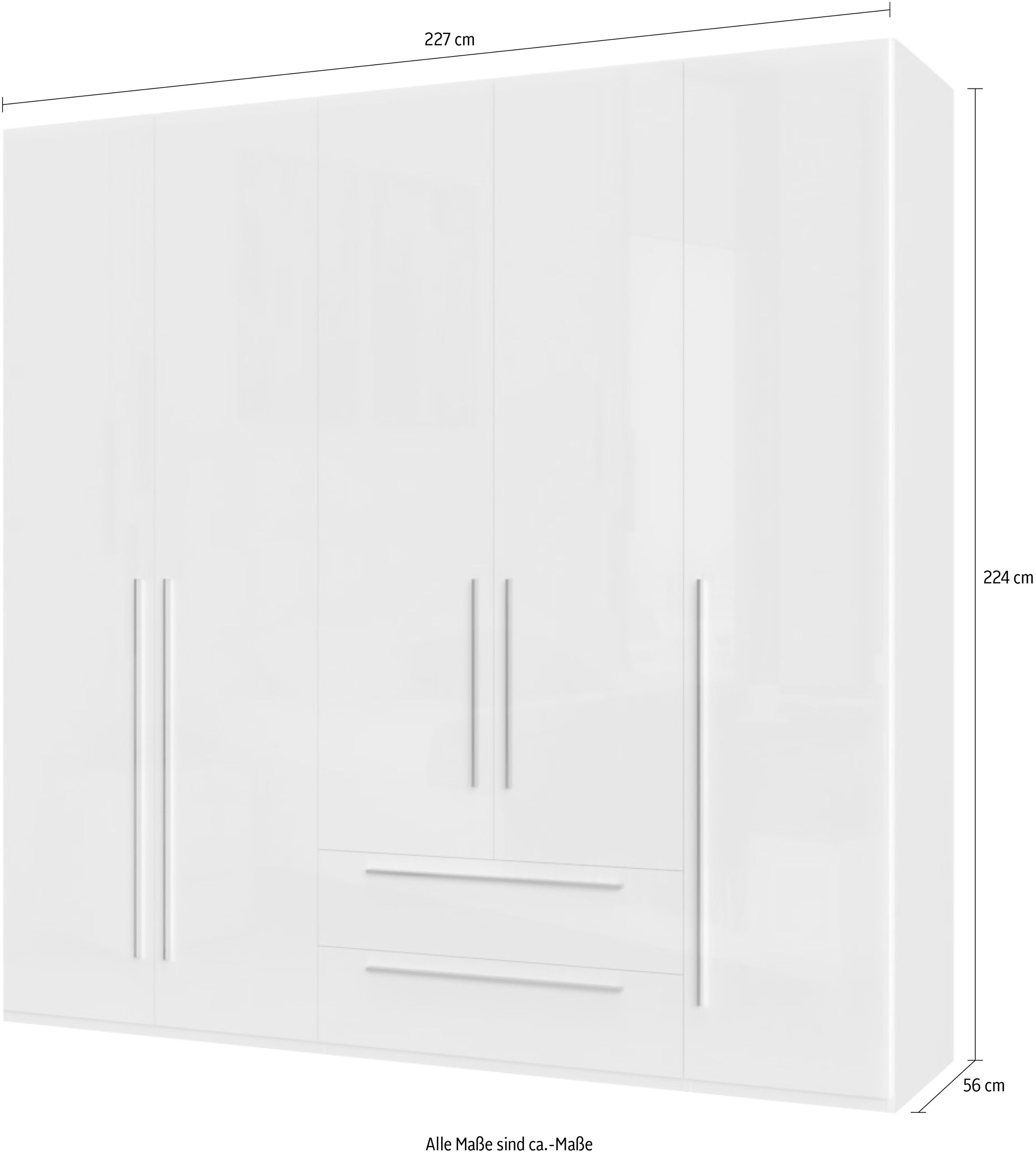 Places of Style Kleiderschrank »Piano, UV lackiert, hochglänzend in beige oder weiß, FSC-zertifiziert«, (Made in Europe), in vielen Breiten, Höhe 224cm, mit Soft-Close Funktion, 2 Schubladen