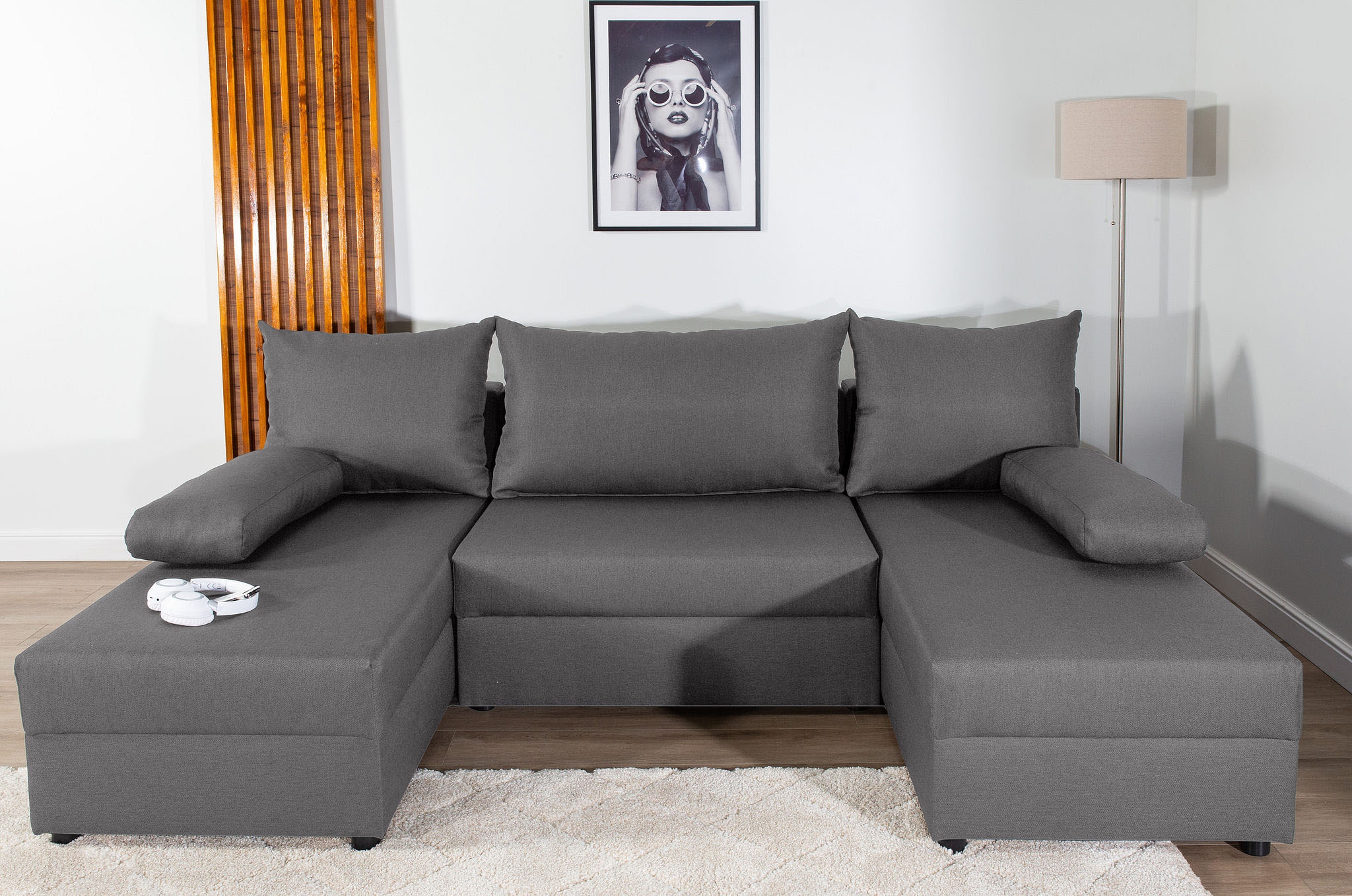 COLLECTION AB Wohnlandschaft »Pico U-Form, Breite 220, mit Schlaffunktion, Bettkasten & Zierkissen«, Wohnlandschaft,2 X Ottomane,Polyätherschaum Polsterung