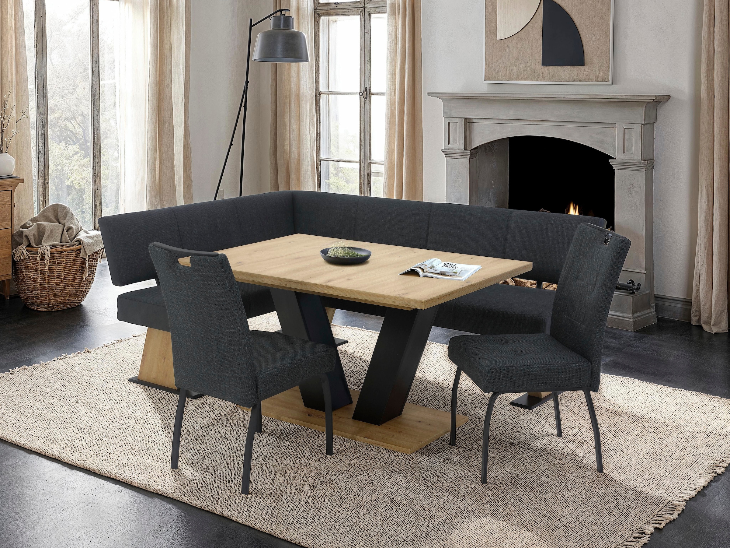 HELA 4-Fußstuhl »LINZ, Esszimmerstuhl, Komfortstuhl«, (Set), 4 St., Microfaser-Webstoff, XL-Sitz,elegante Griffleiste,Komfortsitz mit Federkern,140kg belastbar