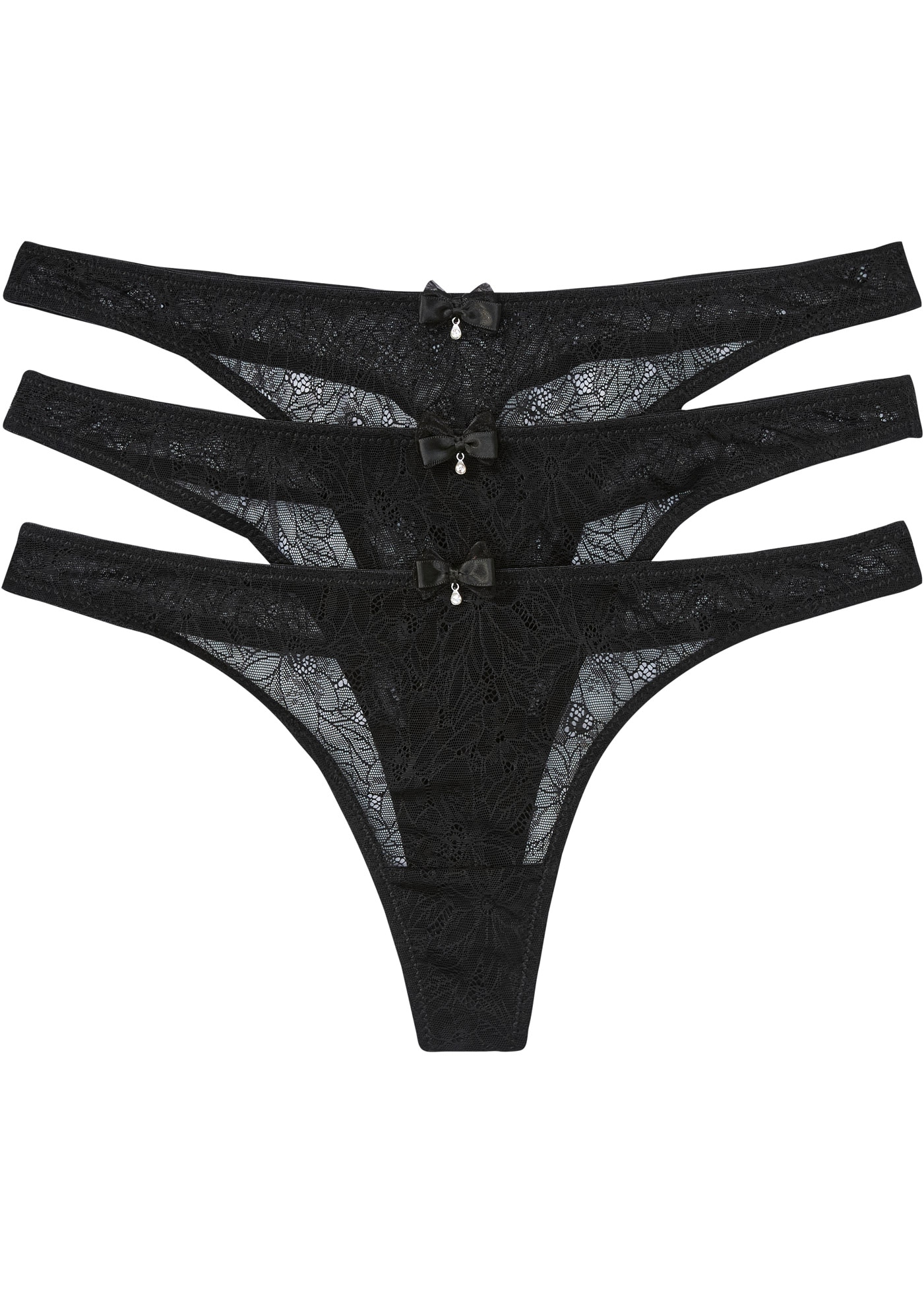 bonprix String Packung, 3 Stk. aus Spitze, elastisch, bequeme Passform, 3er Pack