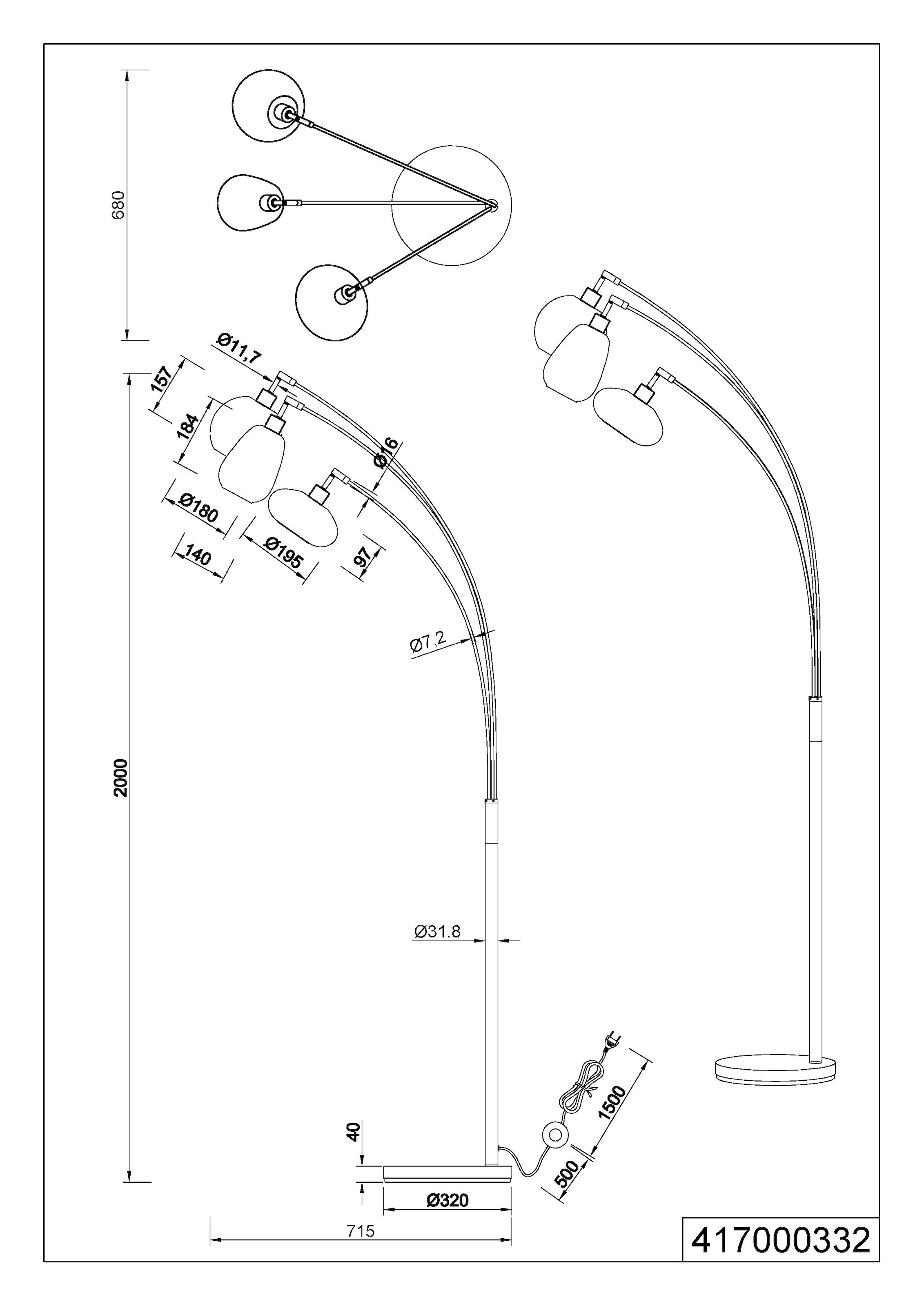 TRIO Leuchten Stehlampe »LUMINA, gebogene Stehleuchte mit Glasschirmen exkl 3x E14 max 10W«, 3 flammig, Leuchtmittel E14 | Leuchtmittel wechselbar, Gläser in 3 Formen sind Chrom bedampft für Spiegel Effekte Fußschalter