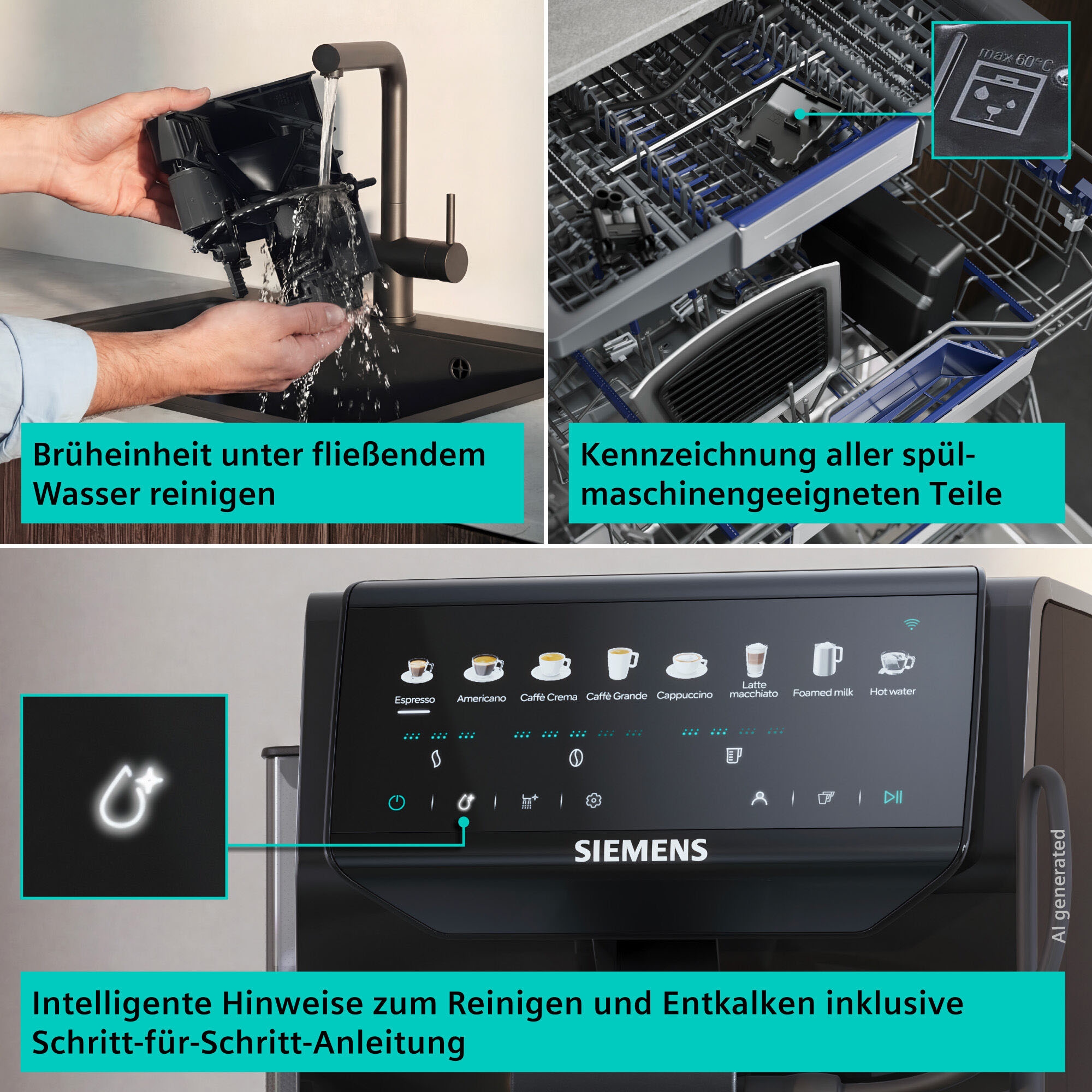SIEMENS Kaffeevollautomat »EQ500 TP553E19, Doppeltassenfunktion, 8 Getränke, farb. Touchdisplay« Keramikmahlwerk, entnehmbare Brüheinheit, Steuerung per App, Schwarz