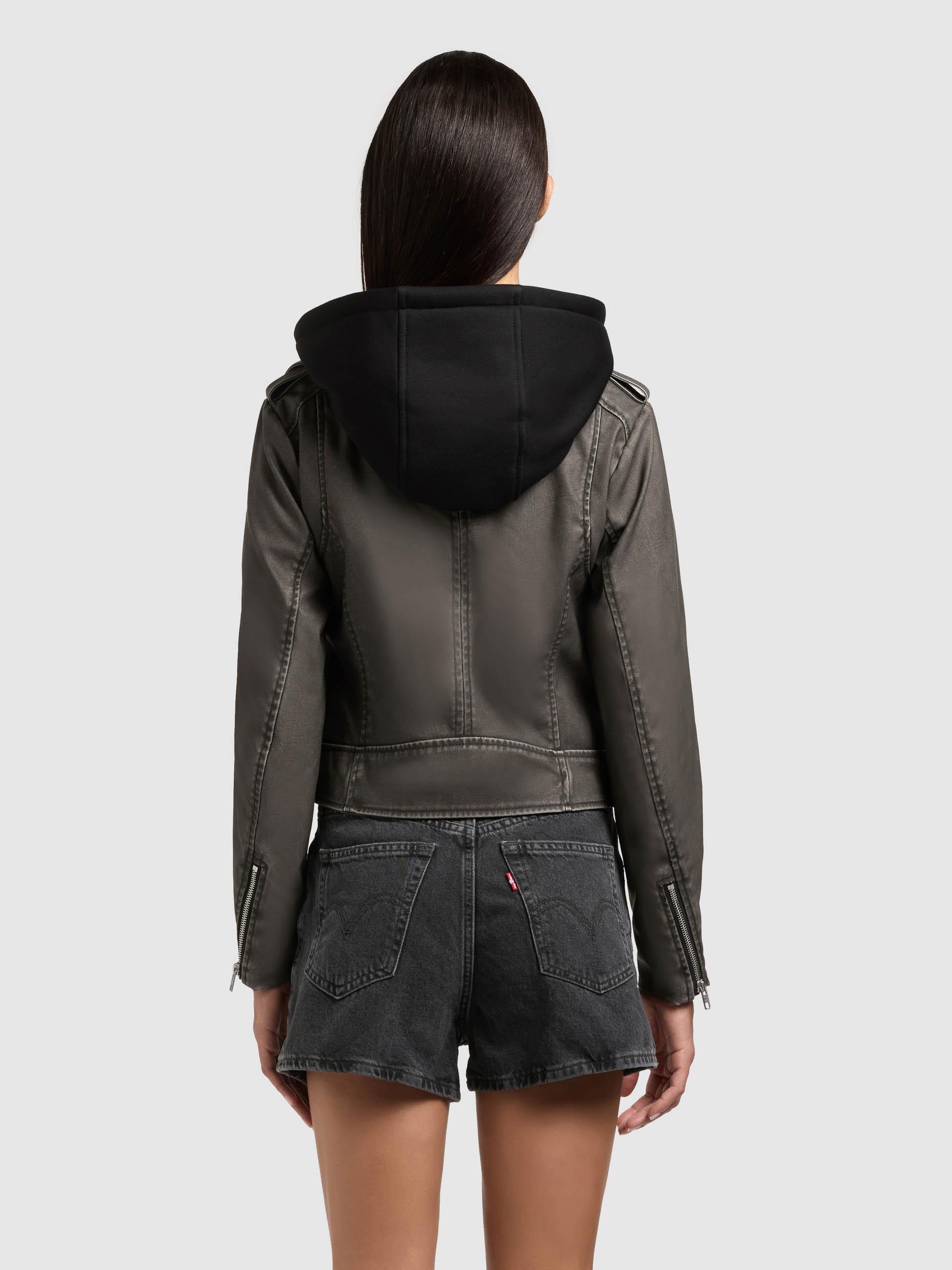 khujo Lederimitatjacke »Lederimitatjacke Yael« mit Kapuze Klassische Kunstlederjacke mit abnehmbarer Kapuze