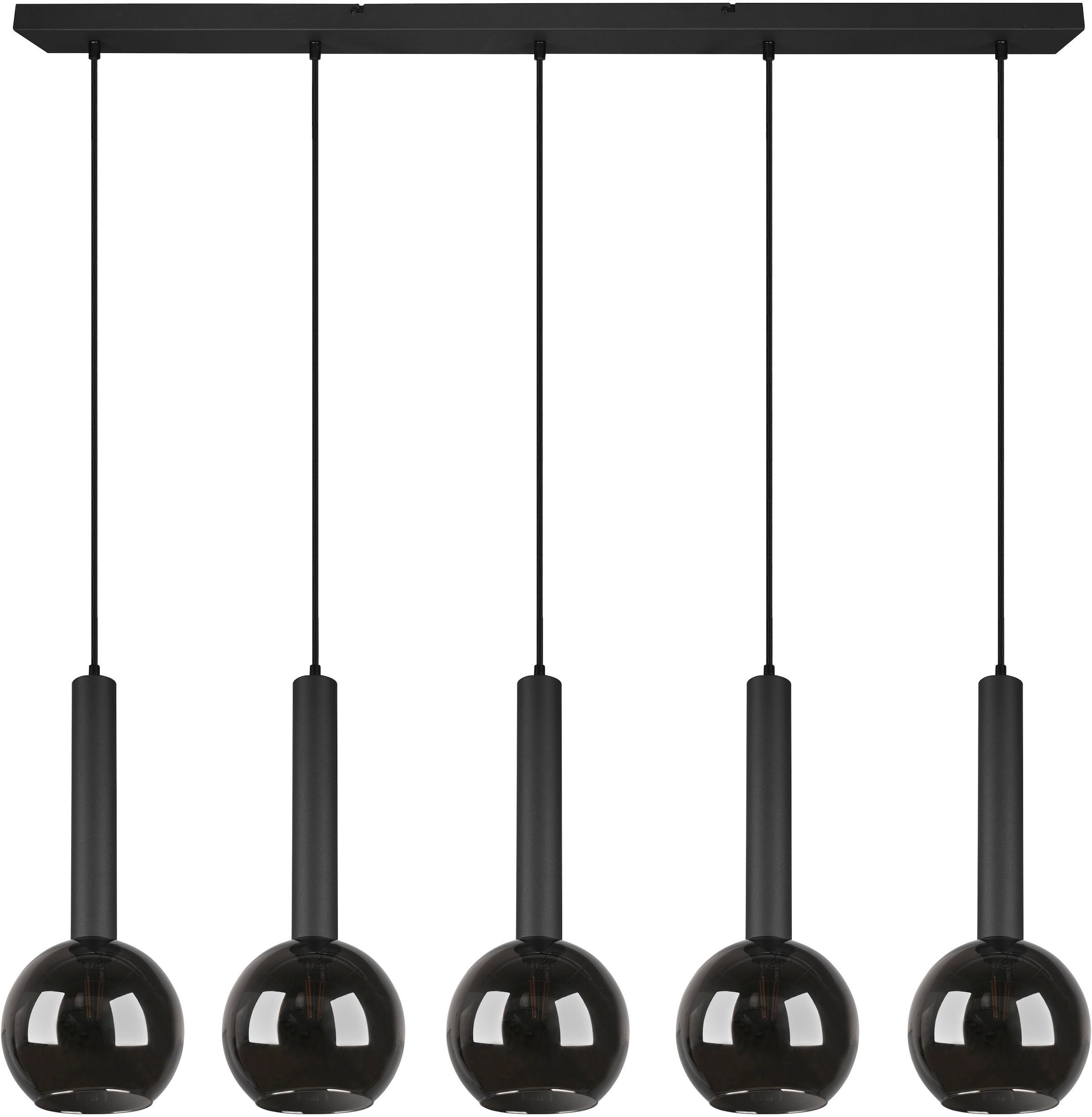 TRIO Leuchten Pendelleuchte »Clayton«, 5 flammig, Leuchtmittel E27 | ohne Leuchtmittel, Hängelampe höhenverstellbar bis 150cm, Glas rauchfarbig, exkl 5xE27