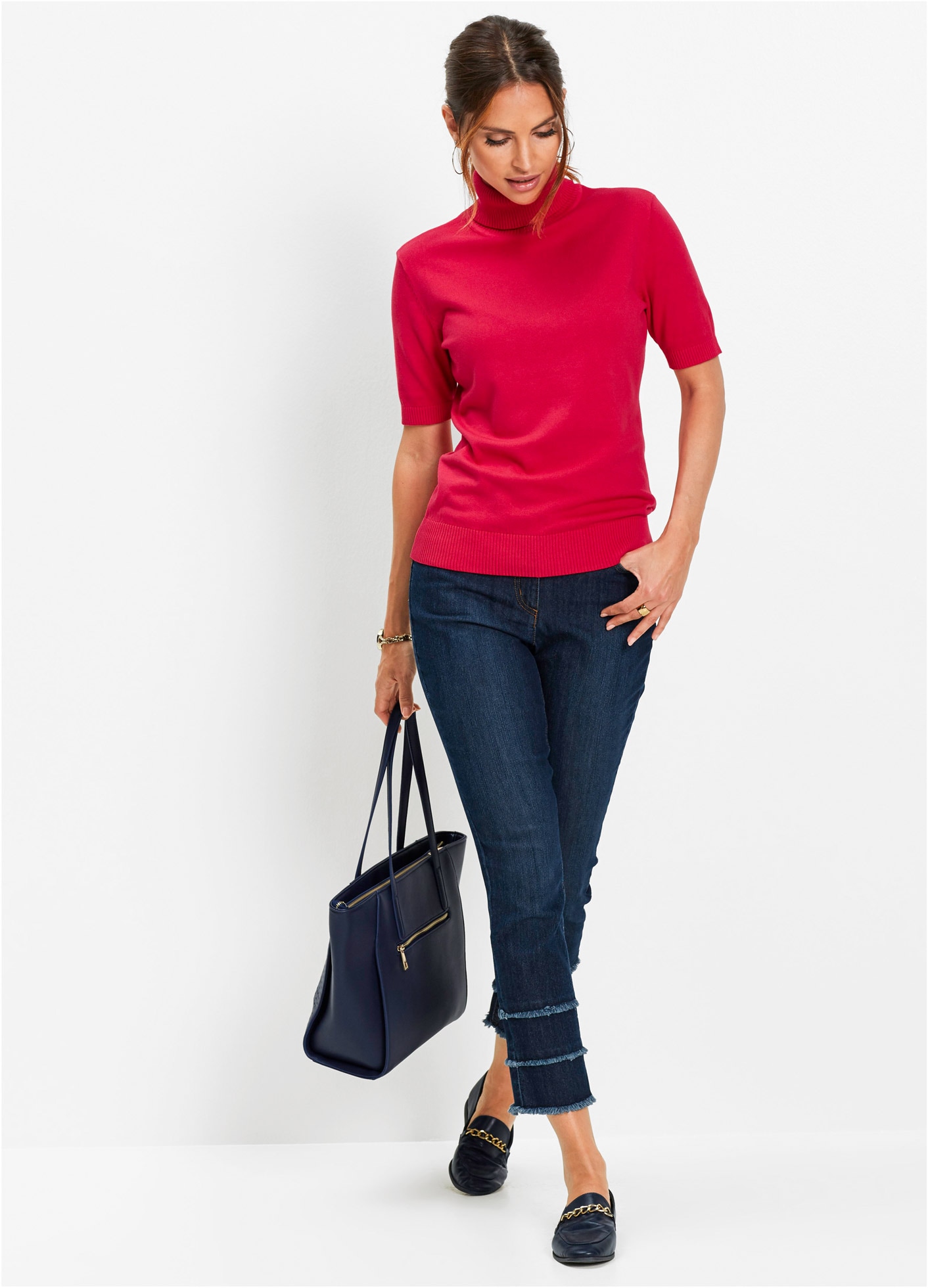 bonprix Rollkragenpullover »Rollkragenpullover, Kurzarm« aus Baumwolle und Polyamid, mit Rollkragen, Kurzarm-Design