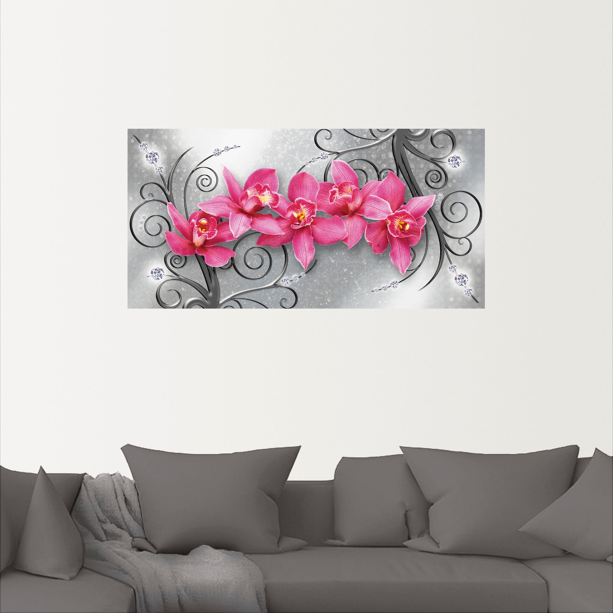 Artland Wandbild »rosa Orchideen auf Ornamenten«, Blumenbilder, (1 St.), als Alubild, Outdoorbild, Leinwandbild, Poster, Wandaufkleber