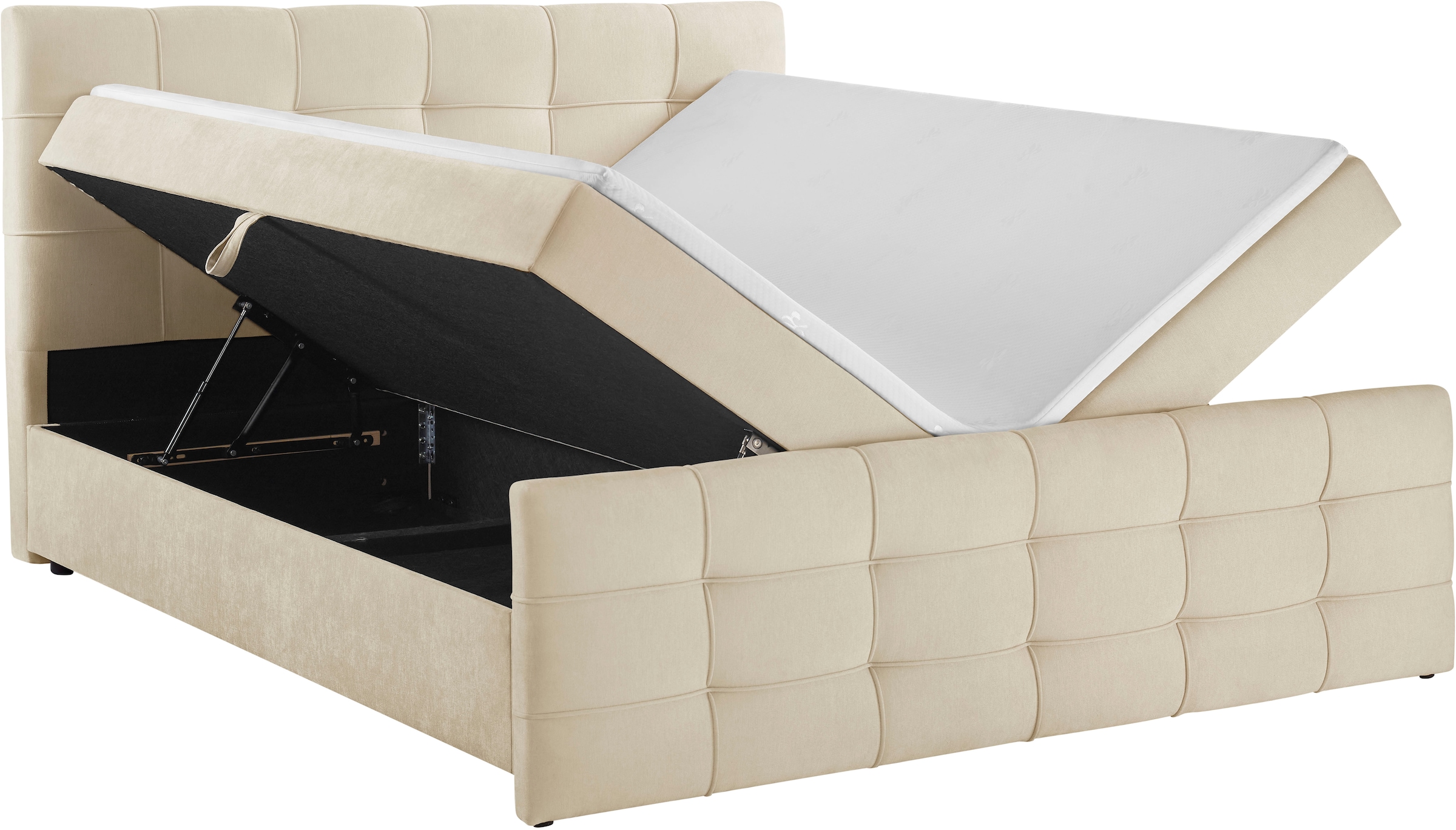 OTTO home Boxbett »LILIENNE, Polsterbett mit Bettkasten und Taschenfederkernmatratze H3« mit Kaltschaumtopper, Chenille-Bezug, 160x200 & 180x200 cm