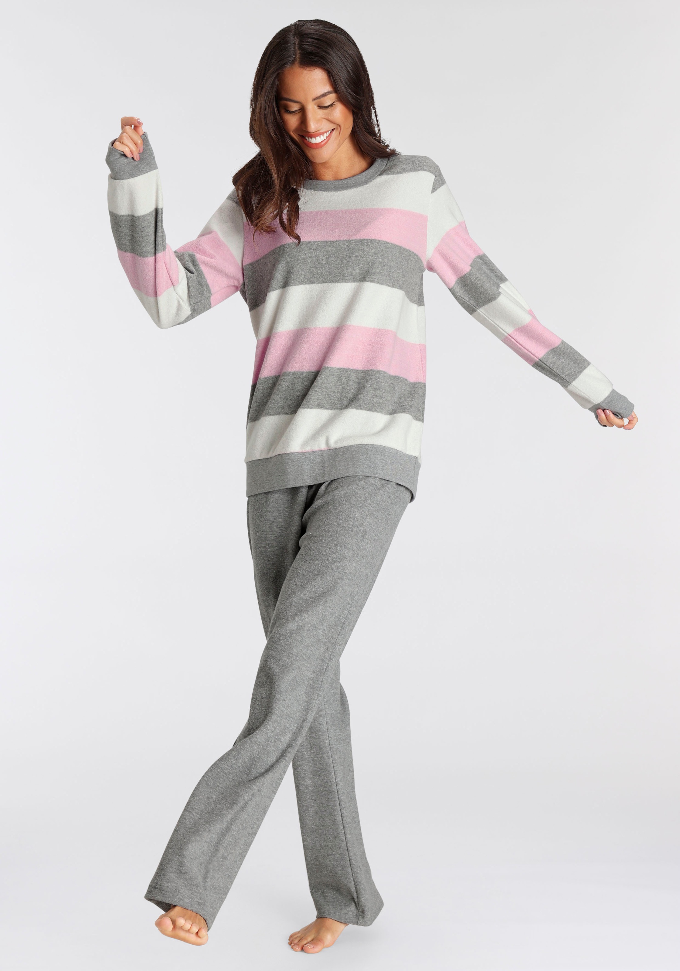 Vivance Dreams Pyjama 2-teilig, 2 tlg. aus weichem Frottée und mit Colorblock Streifen