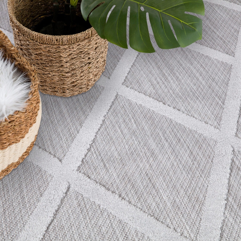 Carpet City Teppich »In-& rechteckig, Terrasse, Wetterfest kaufen 457, Outdoorteppich UV-beständig & Flur für Santorini Balkon, Raute-Look«, 3D-Effekt, Küche, online