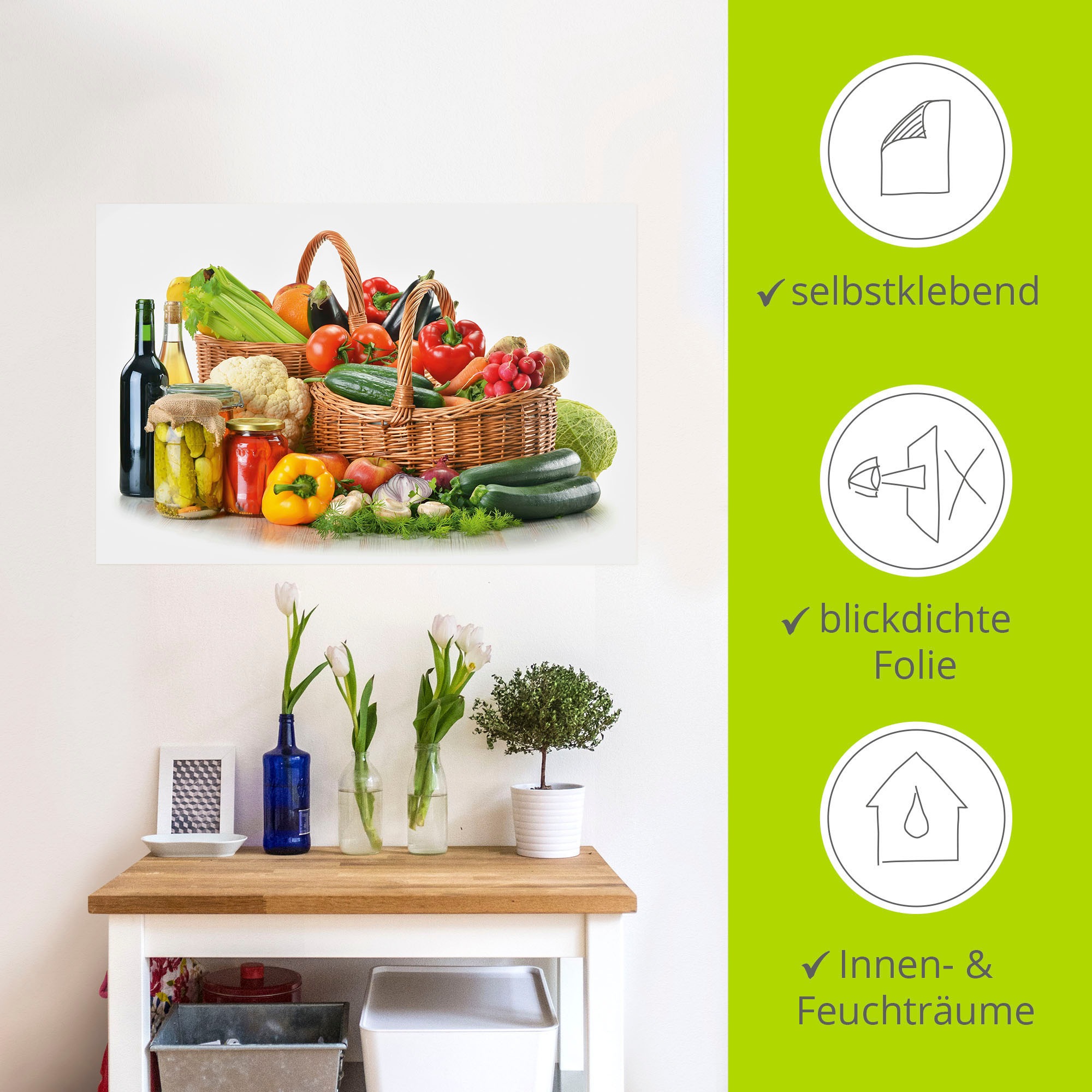 Artland Wandbild »Gemüse auf kaufen Lebensmittel, II«, Größen (1 Wandaufkleber verschied. Raten Poster, in Stillleben St.), als
