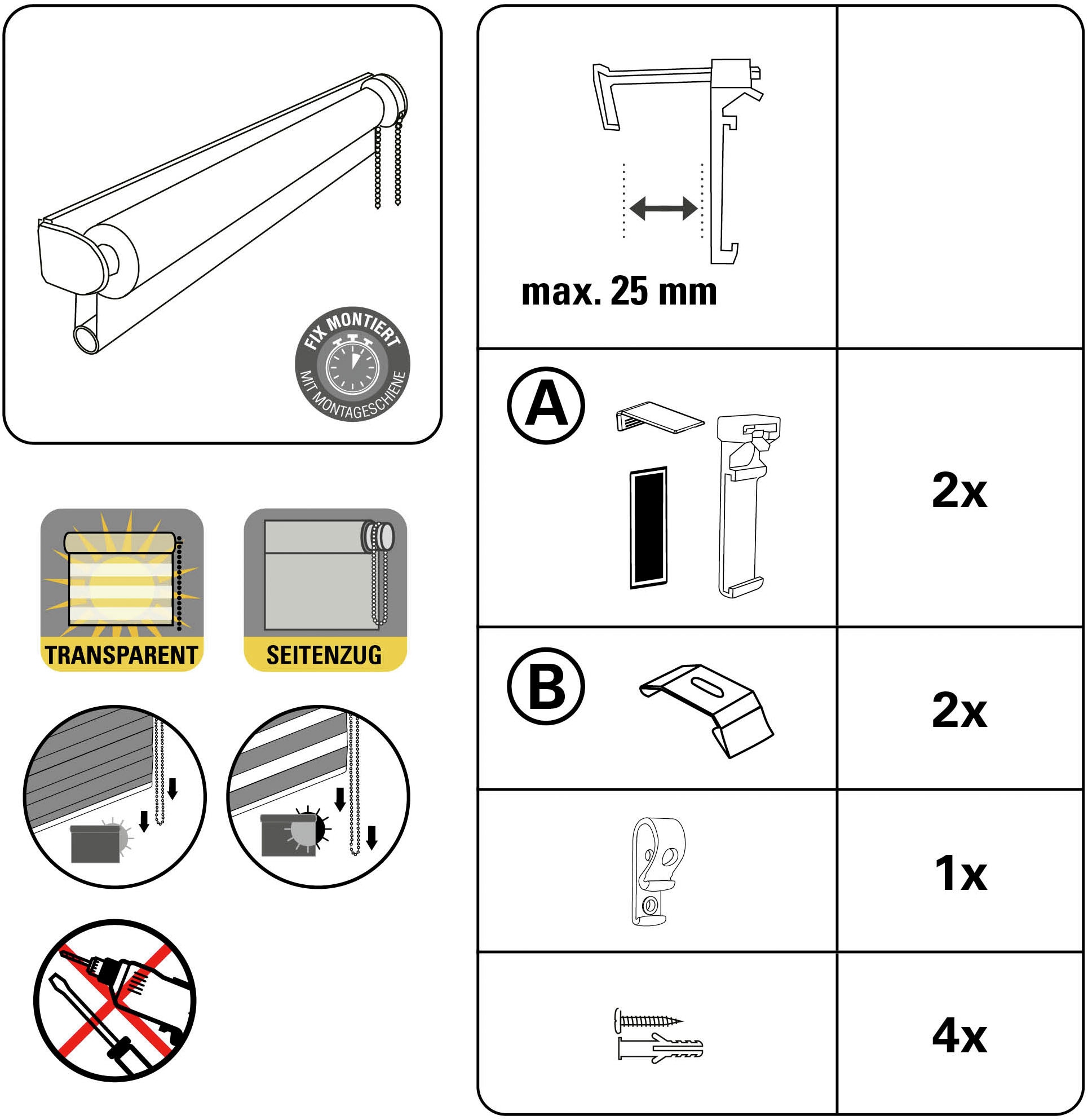 GARDINIA Seitenzugrollo »EASYFIX Doppelrollo mit Montageschiene« blickdicht ohne Bohren Schraubmontage möglich
