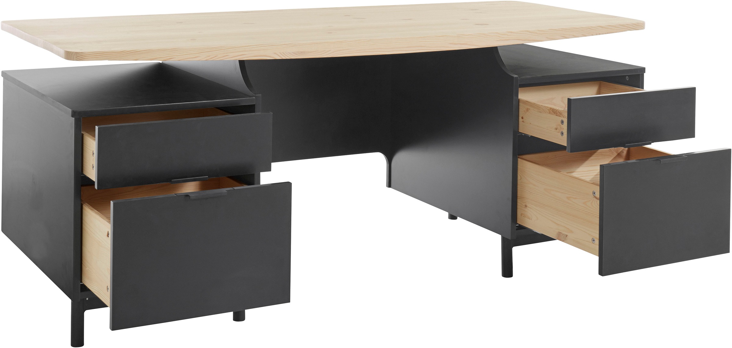 andas Schreibtisch »Ochsenzoll«, Schubladen kaufen Soft-Close-Funktion Kiefer aus massiv, mit | Tischplatte UNIVERSAL