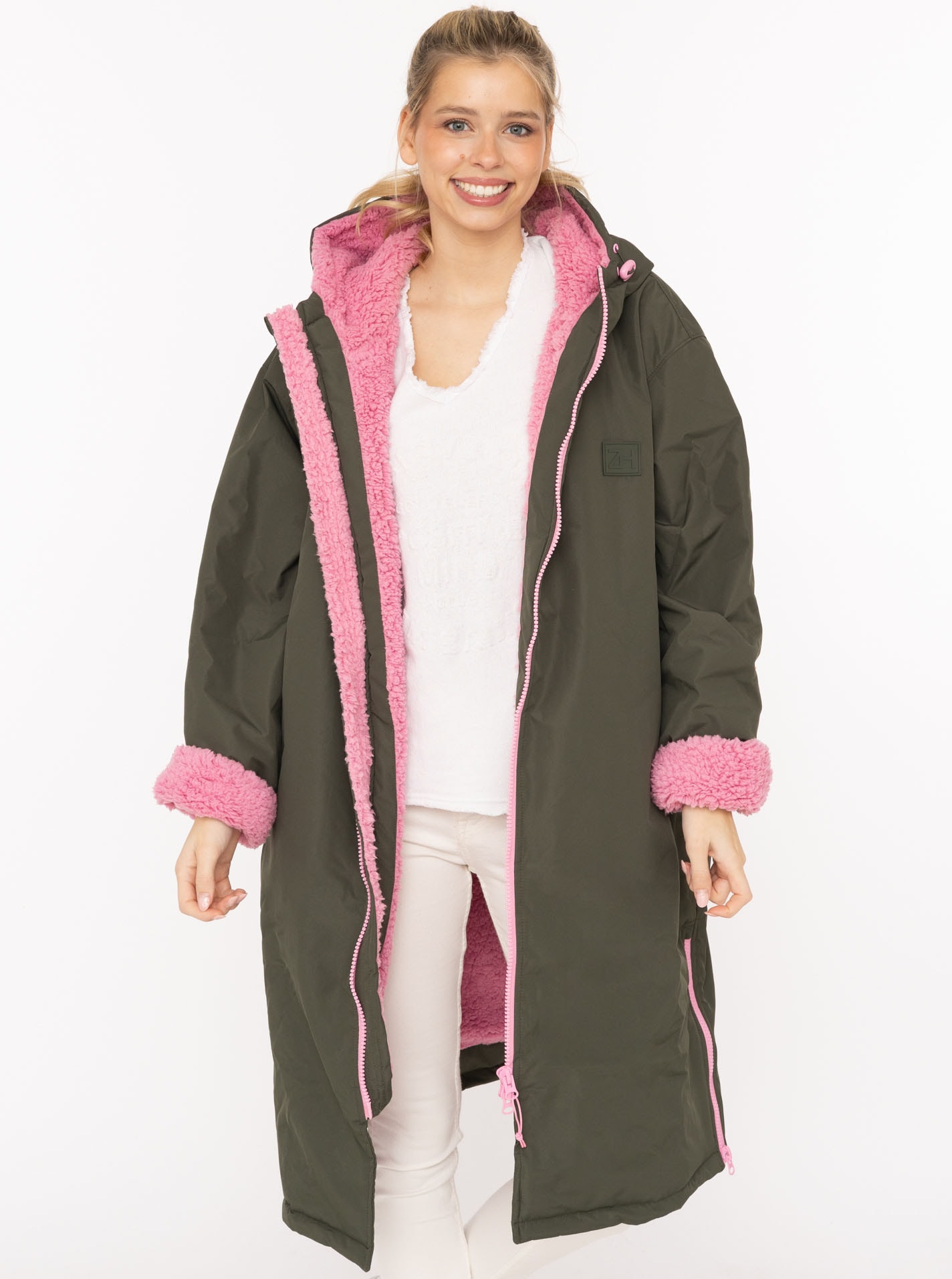Zwillingsherz Kurzmantel »"Oversize Windjacke ZH"« seitliche Taschen, Kapuze, Reißverschluss, Teddy Futter, Oversized