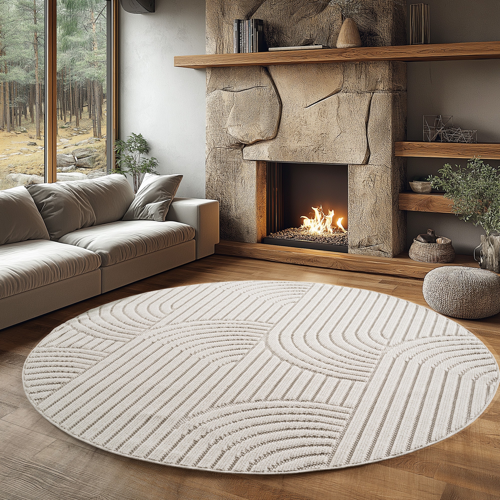 Ayyildiz Teppiche Teppich "HELIX 2201, auch als Läufer und Rund erhältlich" rund 7 mm Höhe 3D-Effekt durch Cut-Loop-Webtechnik, Woll-Optik, Bouclé, Wohnzimmer