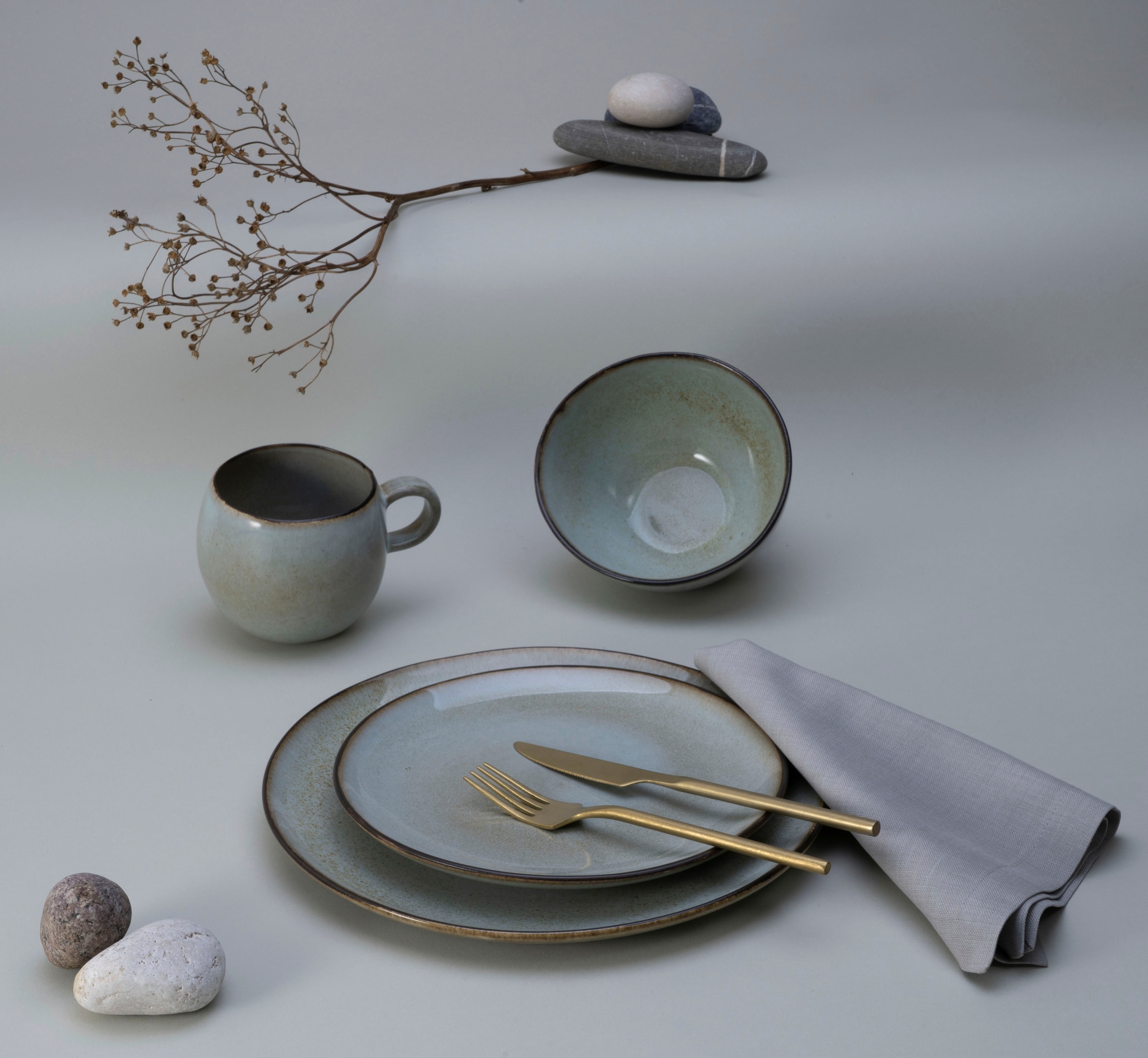 CreaTable Kombiservice »Geschirr-Set Stone Town«, (Set, 8 tlg., Kaffeeservice und Tafelservice im Set, für 2 Personen), Service, organische Form, Handmade Charakter, 8 Teile, für 2 Personen