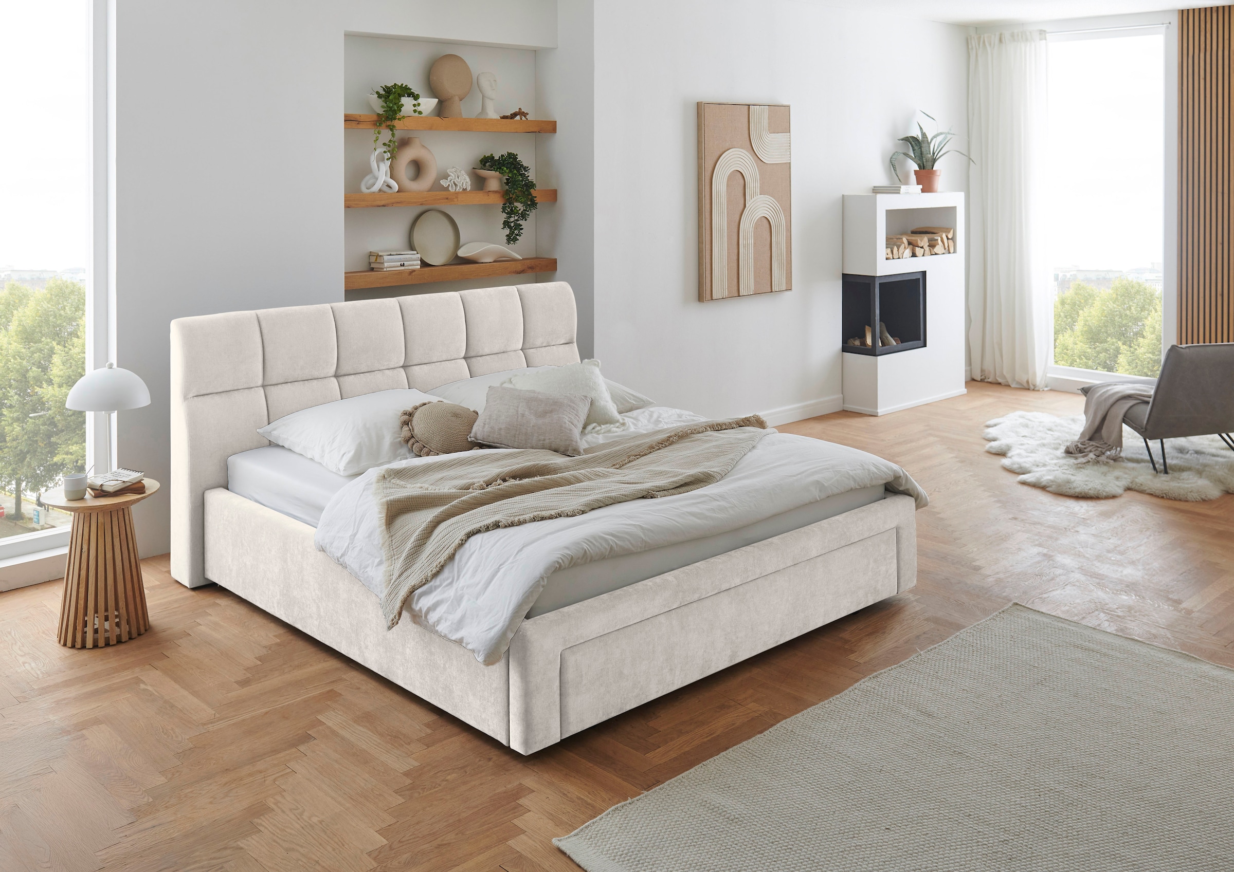 meise.möbel Polsterbett »Canyon, Breite 180cm, erhältlich in grau oder beige« inkl. Schubkasten im Fußteil - ideal als Hundebett nutzbar