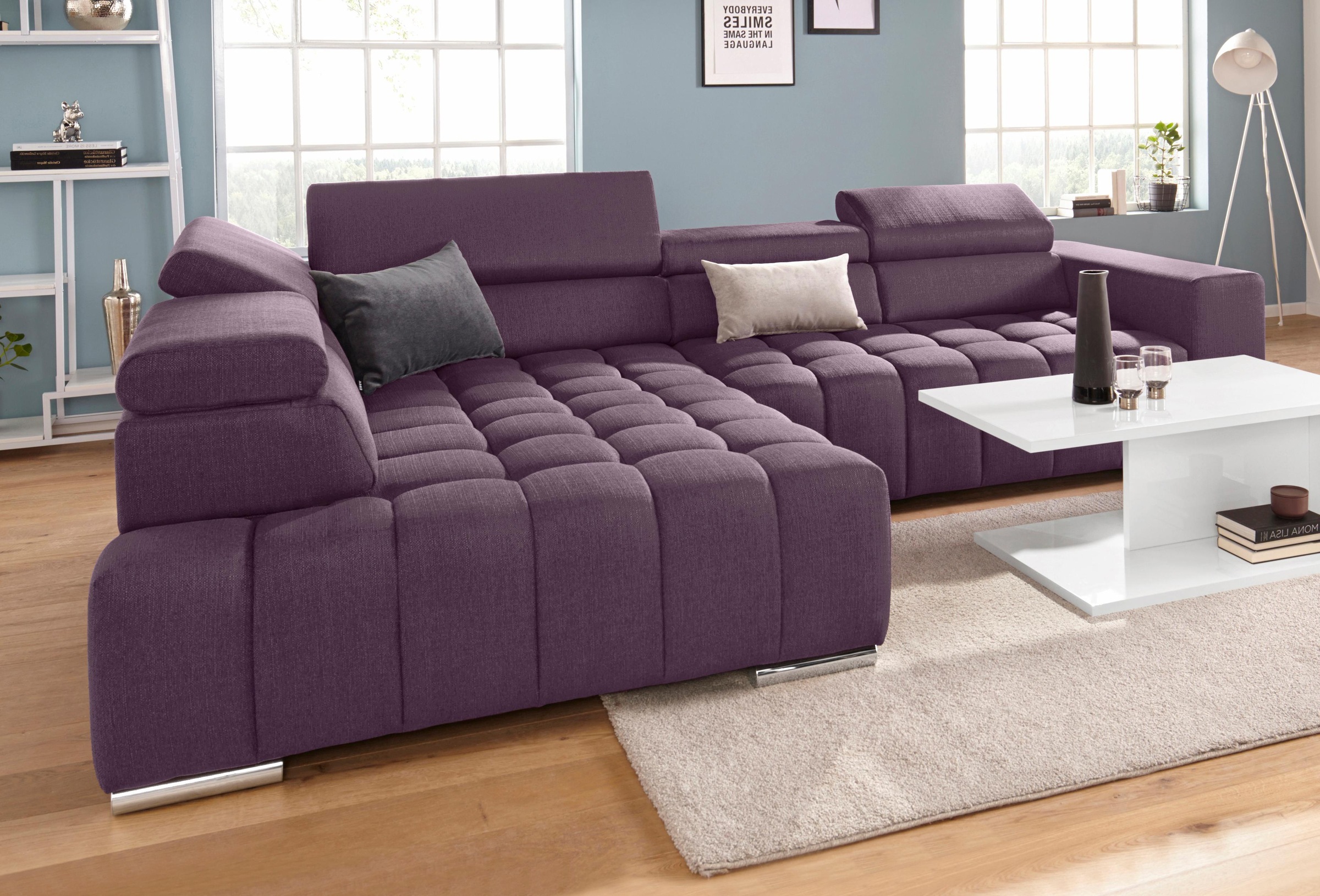 exxpo - sofa fashion Ecksofa »Elias, aktuelle Kreuzsteppung im Sitz, bequem, L-Form«, mit Kopf- bzw. Rückenverstellung, wahlweise mit Bettfunktion