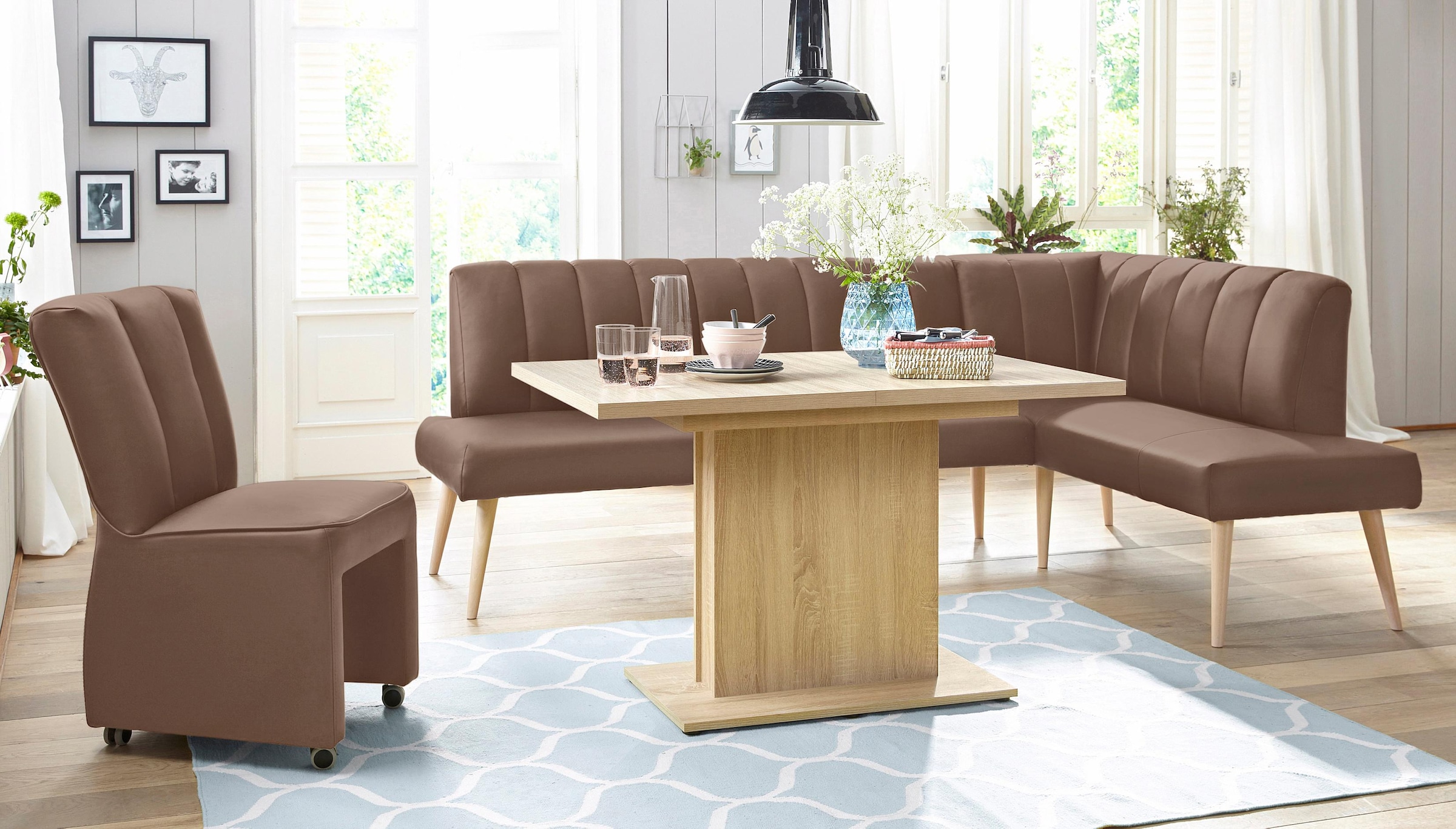 exxpo - sofa fashion Eckbank »Costa, moderne Rückensteppung, bequem und elegant, hoher Holzfuß« hochwertig verarbeitet, Frei im Raum stellbar