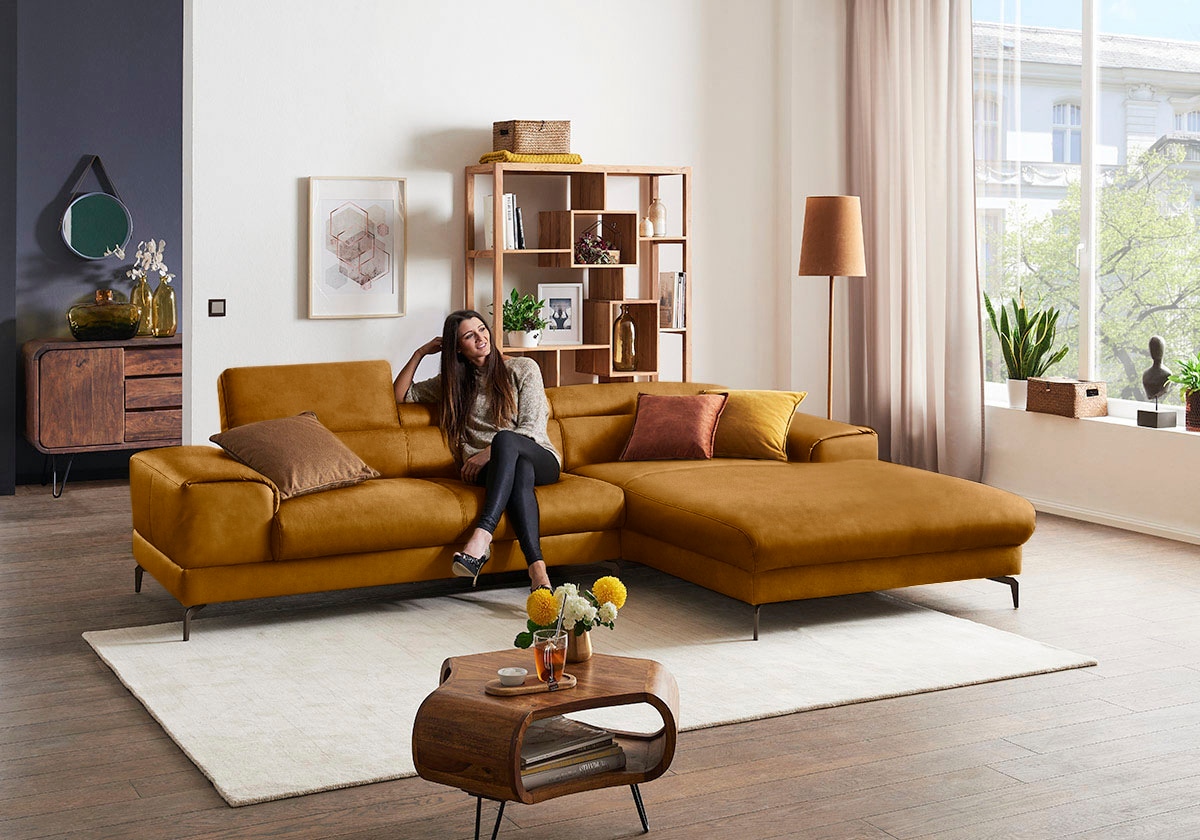 W.SCHILLIG Ecksofa »piedroo, Designsofa mit tollem Sitzkomfort, elegant und bequem, L-Form«, Kopfteilverstellung, wahlweise mit Sitztiefenverstellung, Breite 303cm