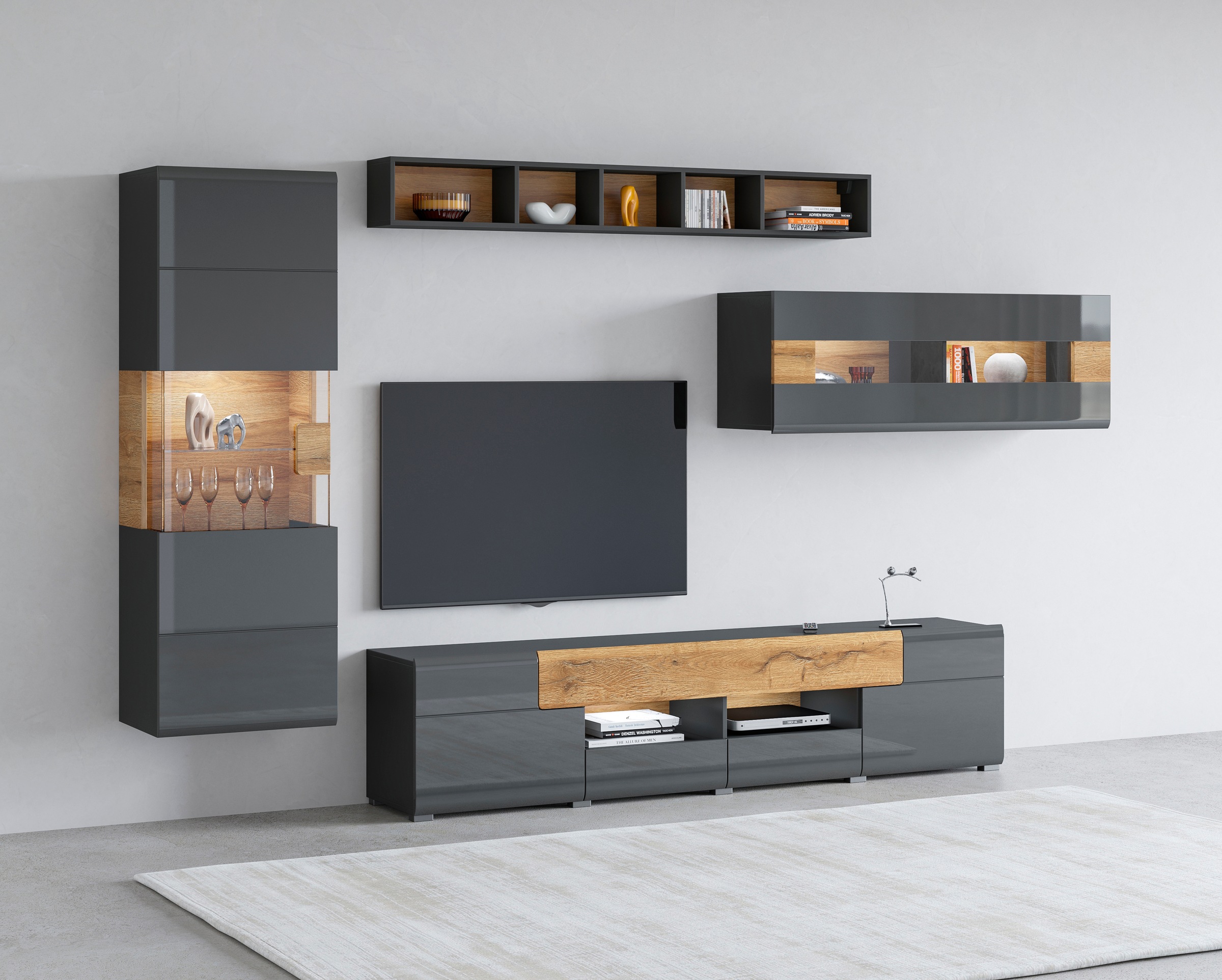 OTTO home Wohnwand "Toledo,Breite 391cm stilvolle Mediawand ohne Beleuchtung" Set, 4 Stk. tlg.