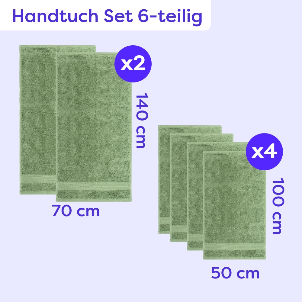 Wolkenfeld Handtuch Set »Premium Low-Twist Baumwolle 550 g/m² – 6-teiliges Bade-Set« 6 tlg. Frottier 2 Duschtücher 70×140 cm & 4 Handtücher 50×100 cm