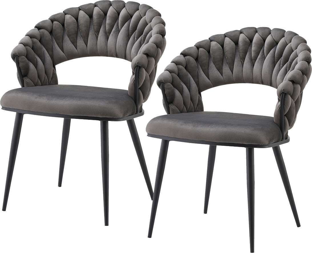 Kayoom Polsterstuhl »Stuhl Finesse 125 2er-Set, TOPSELLER! Flechtverarbeitung am Rücken«, (Set), 2 St., 2-er Set, angesagter Flechtoptik, bequem und stabil