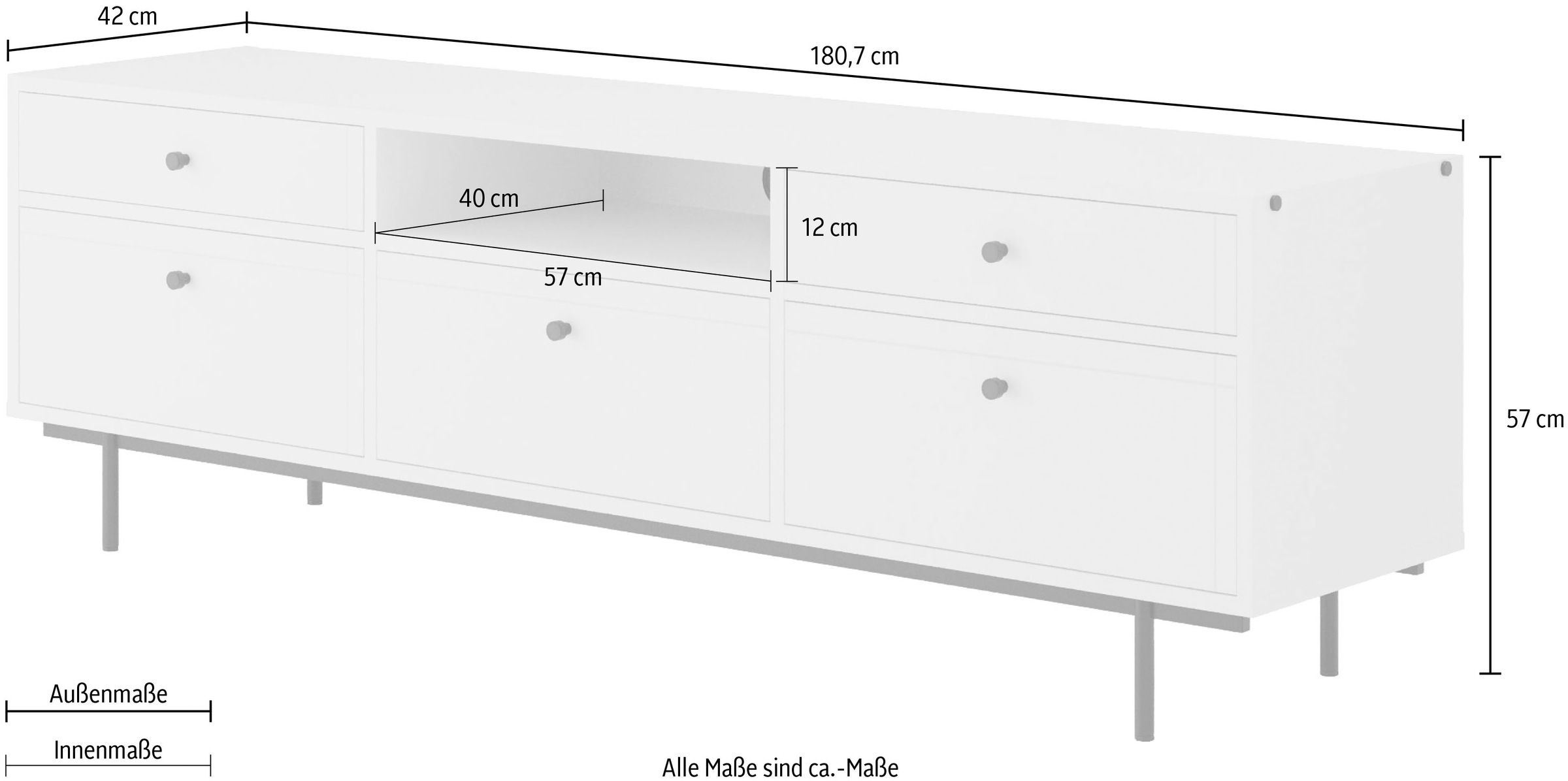 Home affaire TV-Board Modernes Design mit pulverbeschichtetem Metallgestell