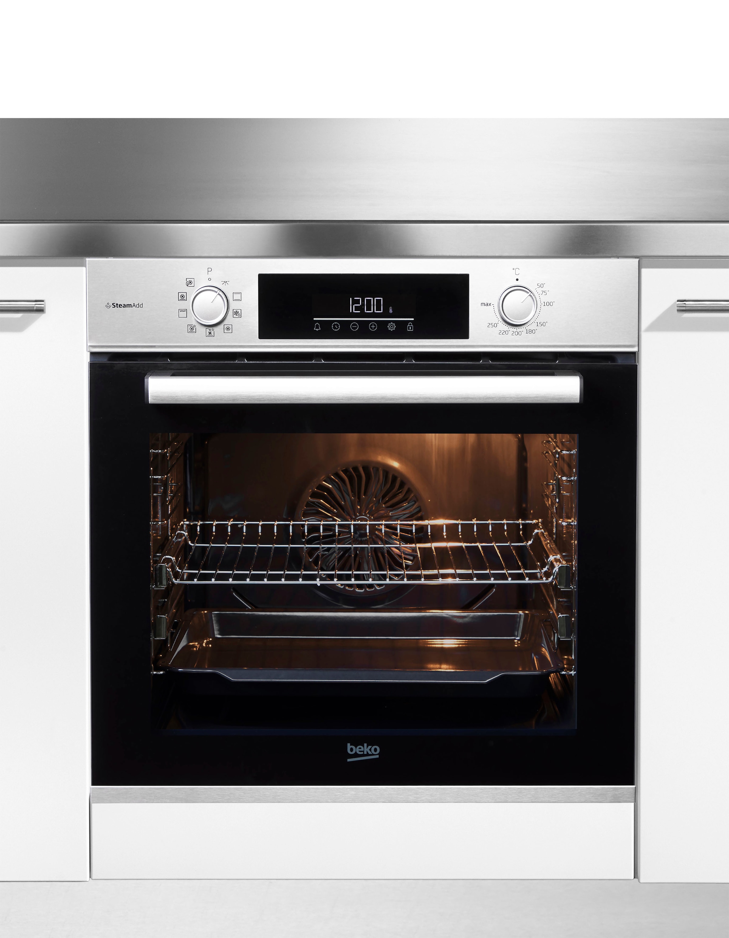 BEKO Einbaubackofen  »BBIS12301XE«, mit 2-fach-Teleskopauszug, SteamShine, SteamAdd Dampffunktion