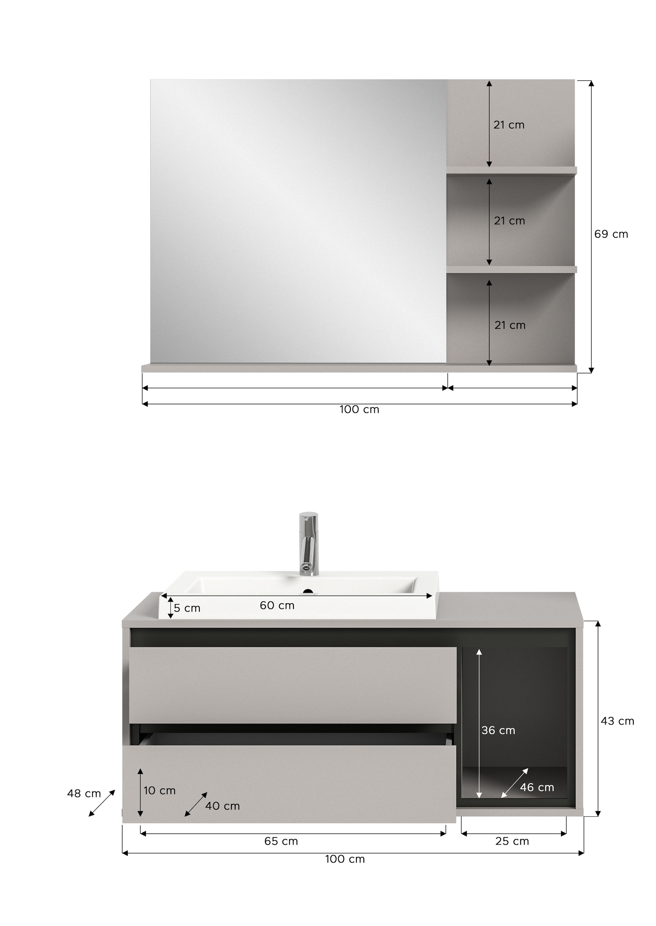 INOSIGN Badmöbel-Set »Skygge, 2 teilig, inkl. Mineralguss-Waschbecken, bestehend aus:«, (2 St.), best. aus Waschtisch inkl. Waschbecken & Spiegel