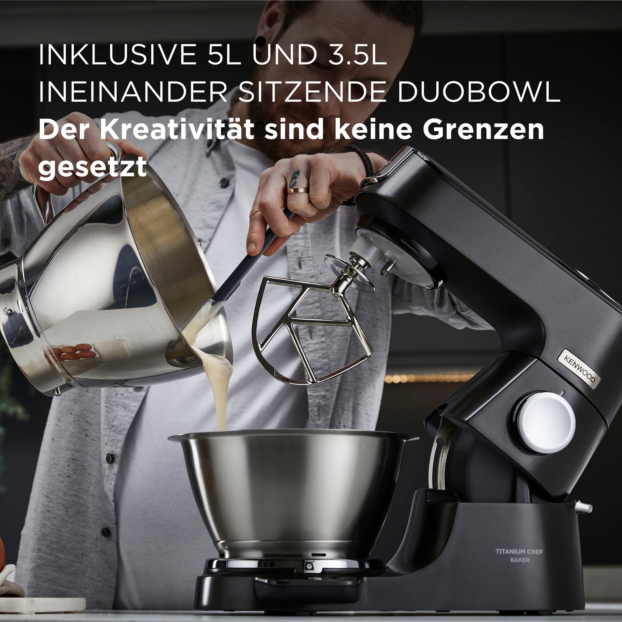 KENWOOD Küchenmaschine »Titanium Schnitzelwerk Gratis Jahren Chef mit Baker UVP Garantie Mixaufsatz 319,- XXL Gratis KVC85.004BK«, 3 Zubehör, Wert: 